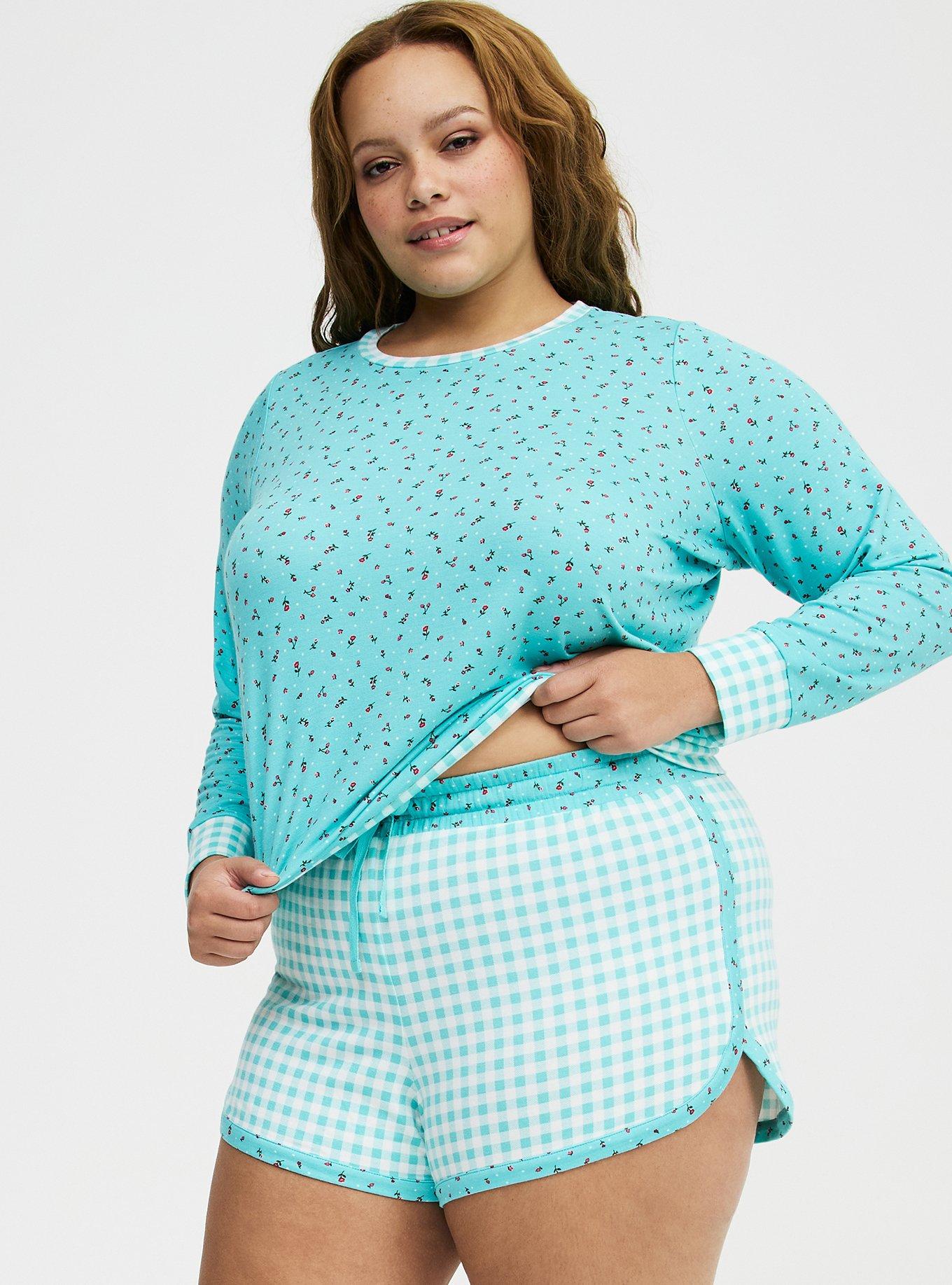 Light Weight French Terry Lounge Short, LOVELY GINGHAM AQUA, hi-res