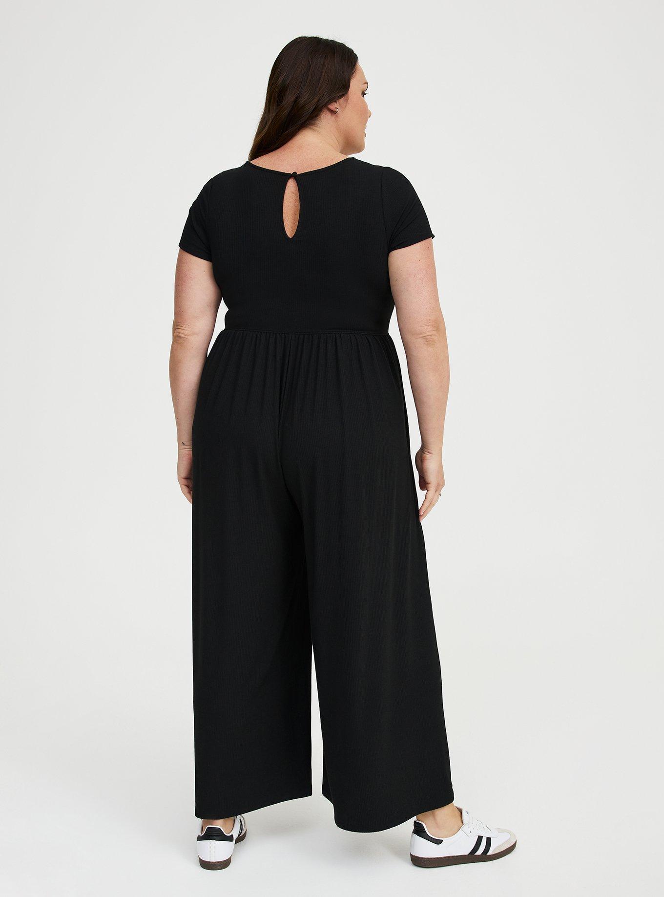 Rib Knit Wide Leg Jumpsuit, DEEP BLACK, alternate