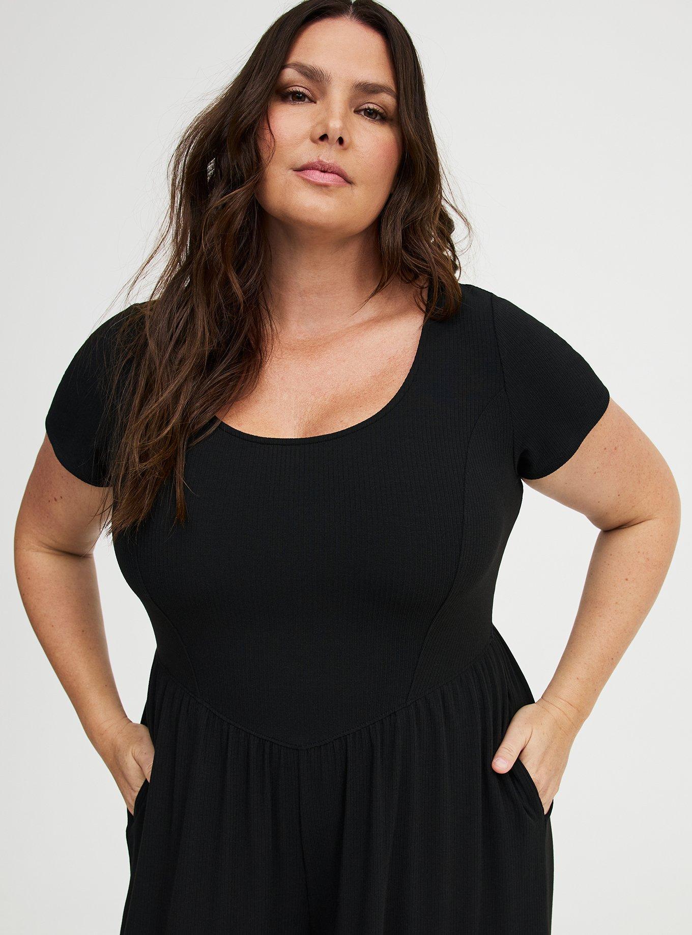 Rib Knit Wide Leg Jumpsuit, DEEP BLACK, alternate