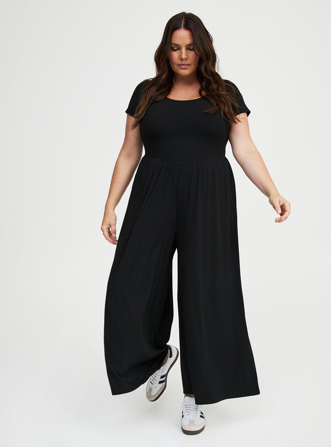 Rib Knit Wide Leg Jumpsuit, DEEP BLACK, alternate