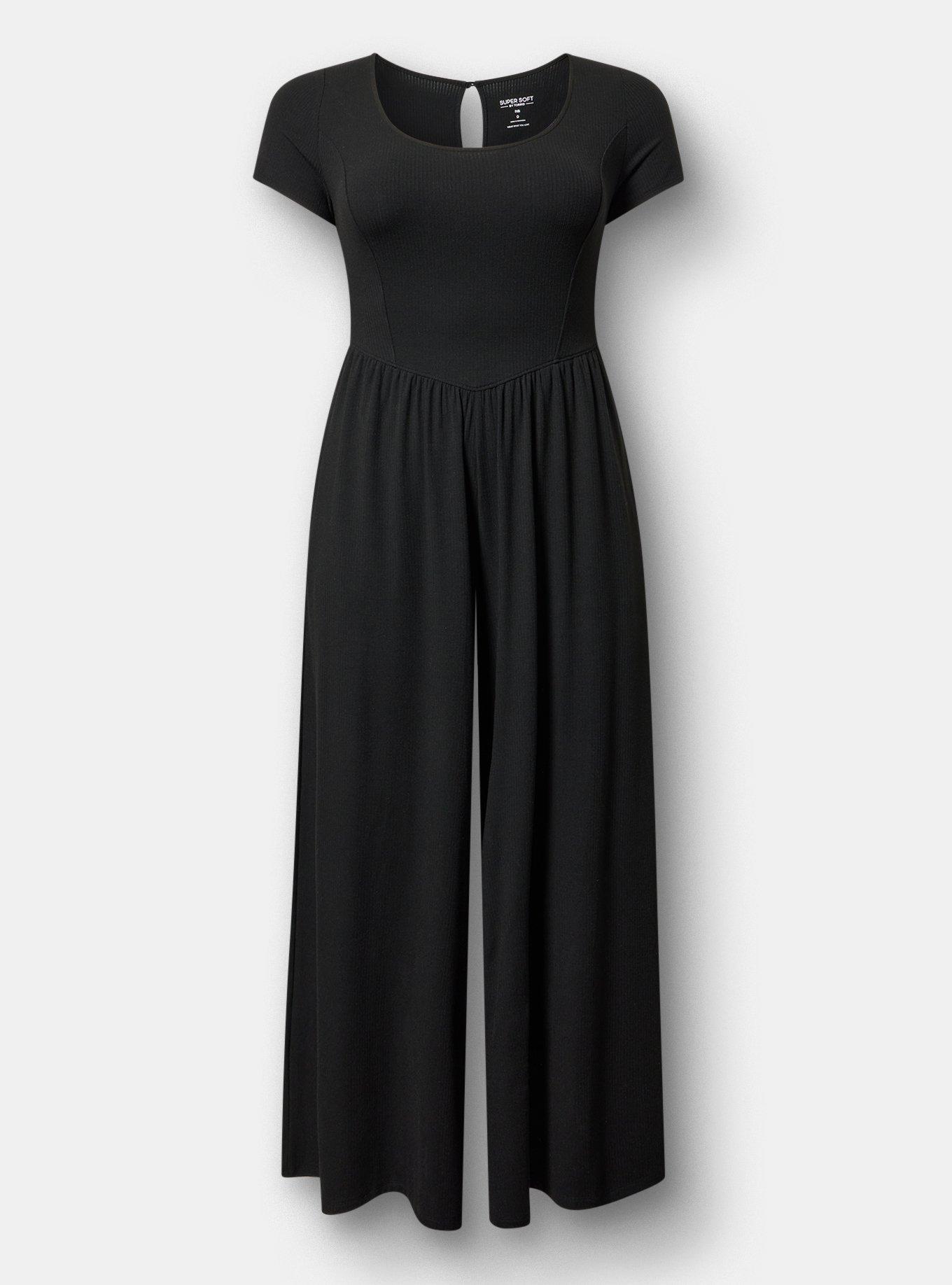 Rib Knit Wide Leg Jumpsuit, DEEP BLACK, hi-res