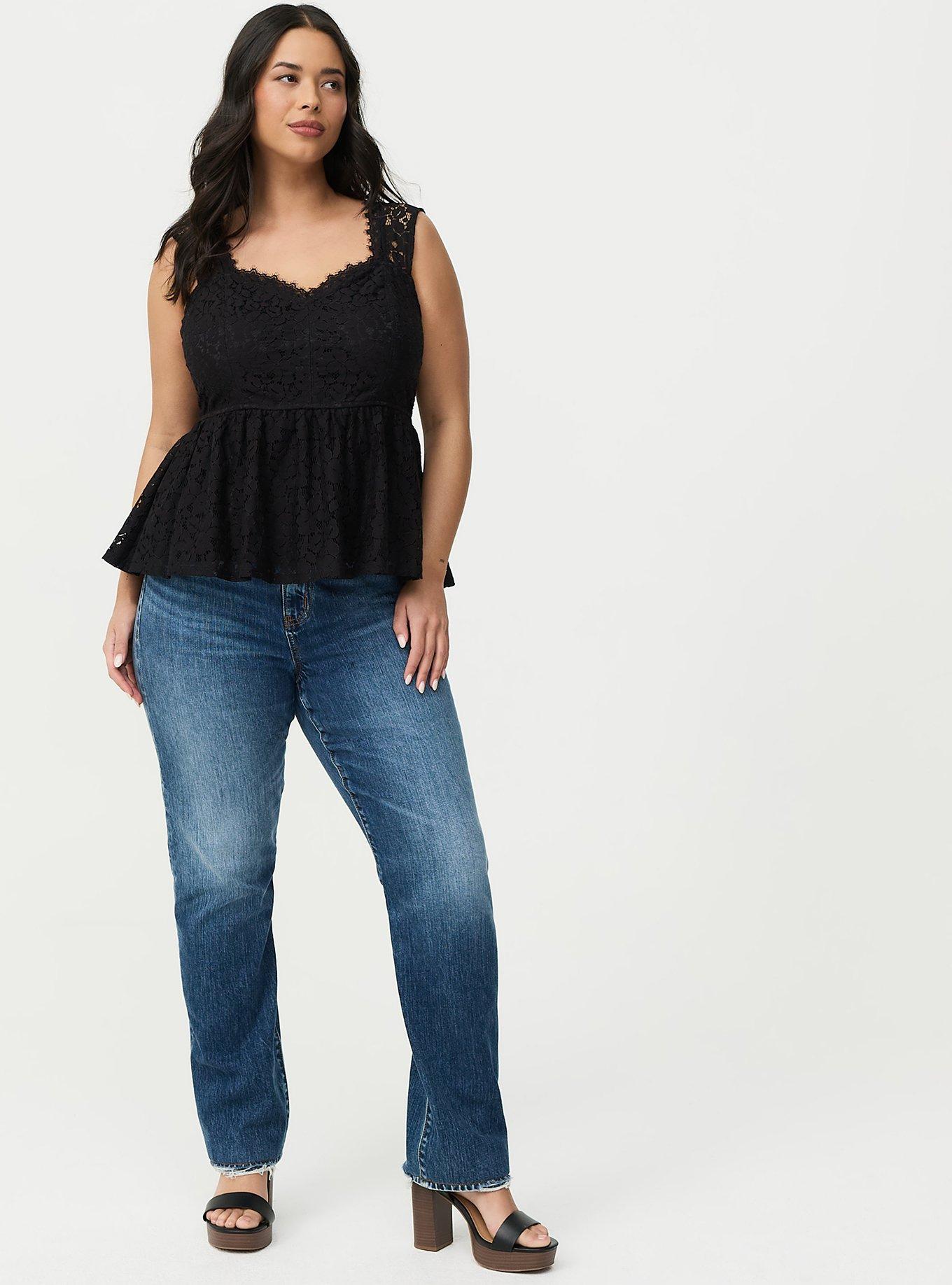 Lace Peplum Top, DEEP BLACK, alternate