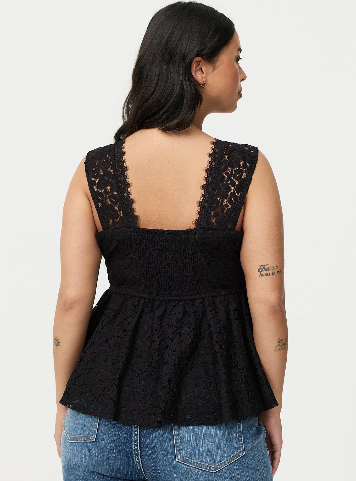 Lace Peplum Top, DEEP BLACK, alternate
