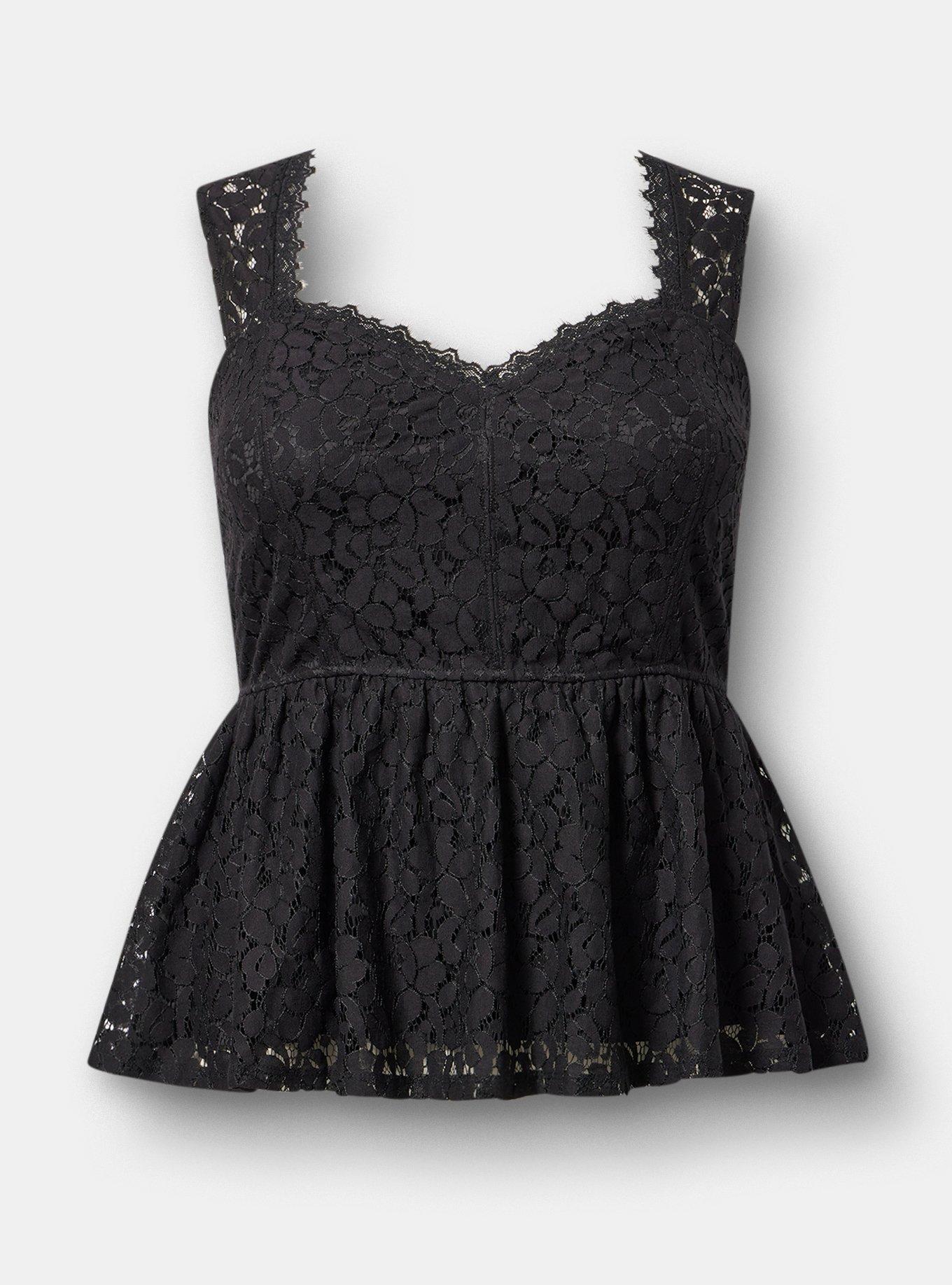 Lace Peplum Top, DEEP BLACK, hi-res