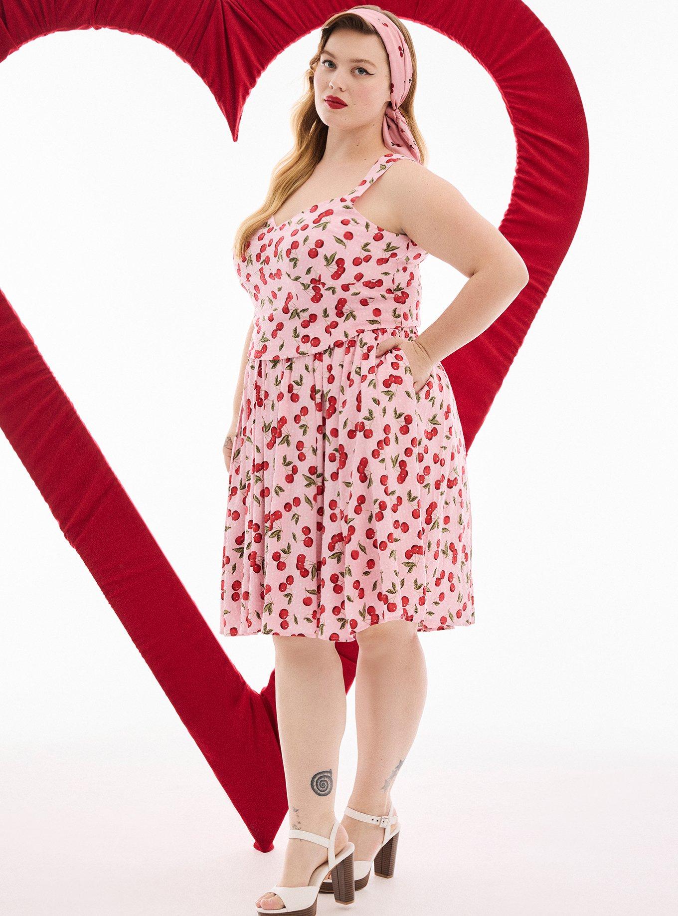 Plus Size Retro Chic Pleated Midi Skirt, CHERRY BERRY ORCHID, hi-res