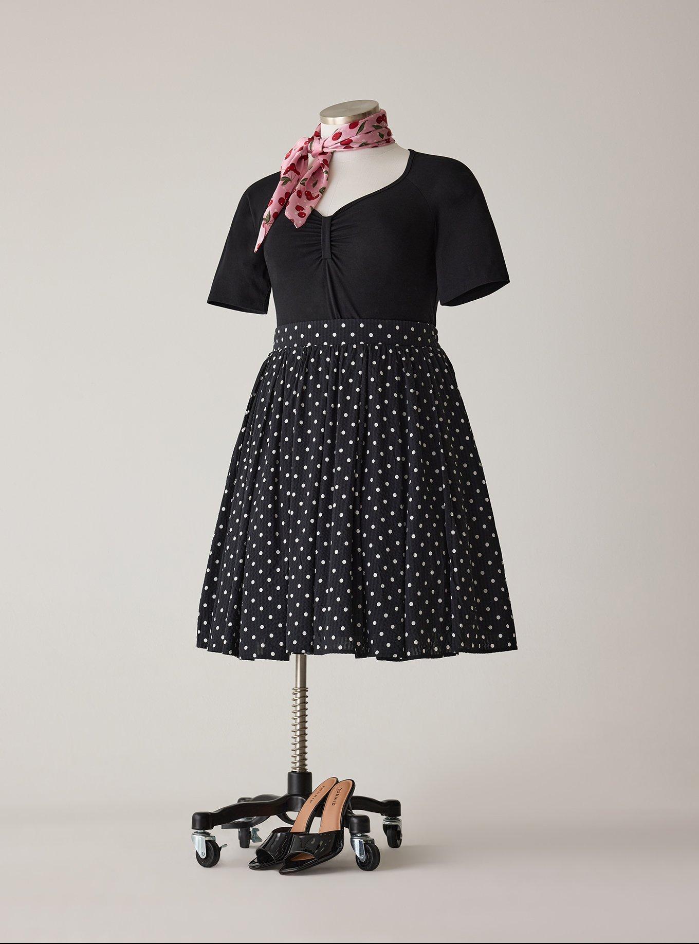 Retro Chic Pleated Midi Skirt, CLOSE DOT DEEP BLACK, hi-res