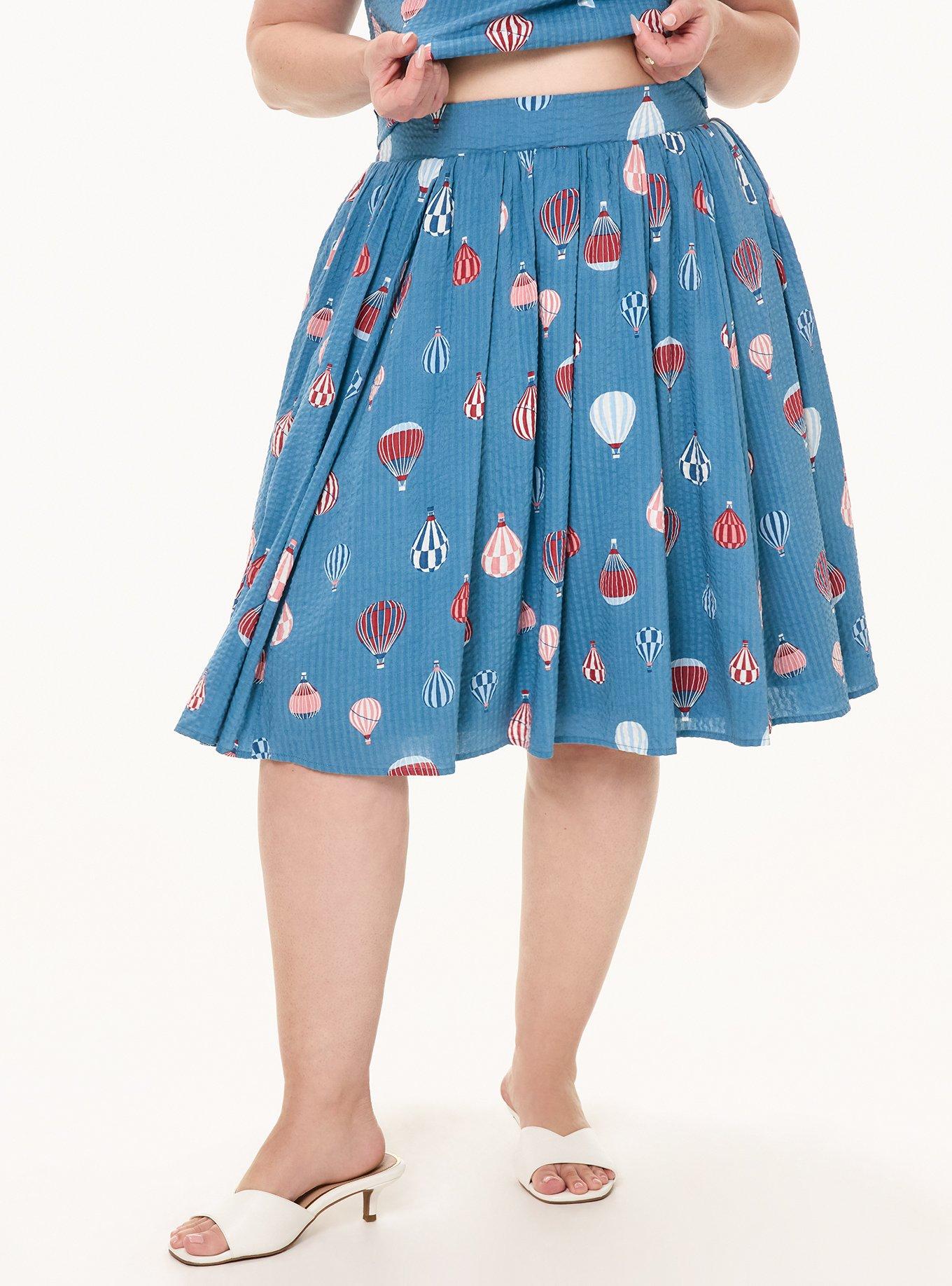 Retro Chic Pleated Midi Skirt, HOT AIR BALLOONS BLUE, alternate