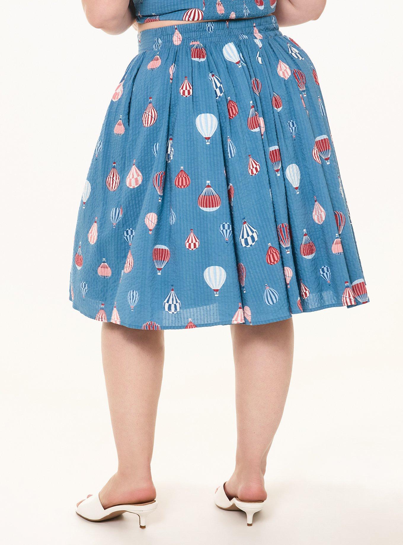 Retro Chic Pleated Midi Skirt, HOT AIR BALLOONS BLUE, alternate