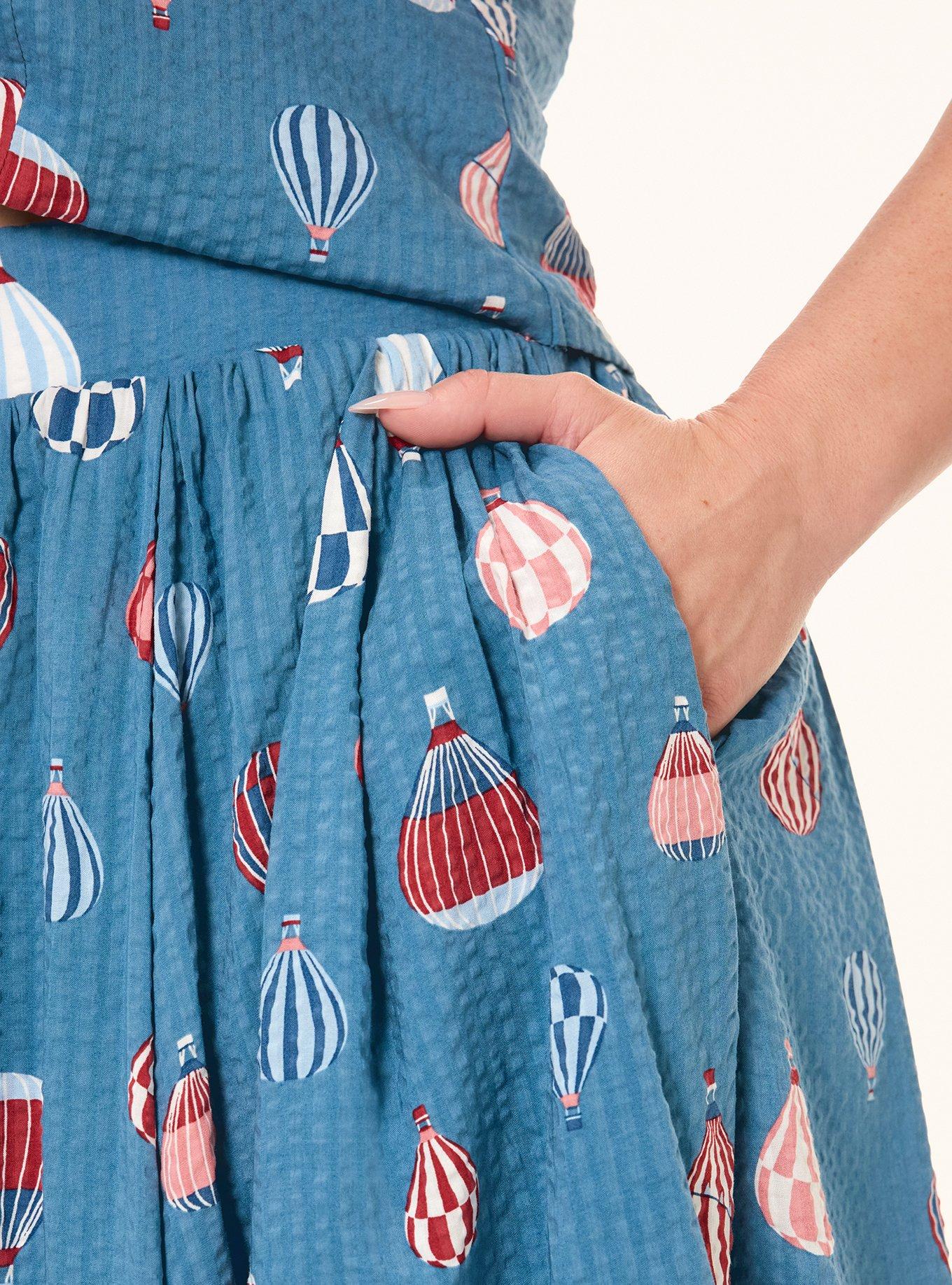 Retro Chic Pleated Midi Skirt, HOT AIR BALLOONS BLUE, alternate