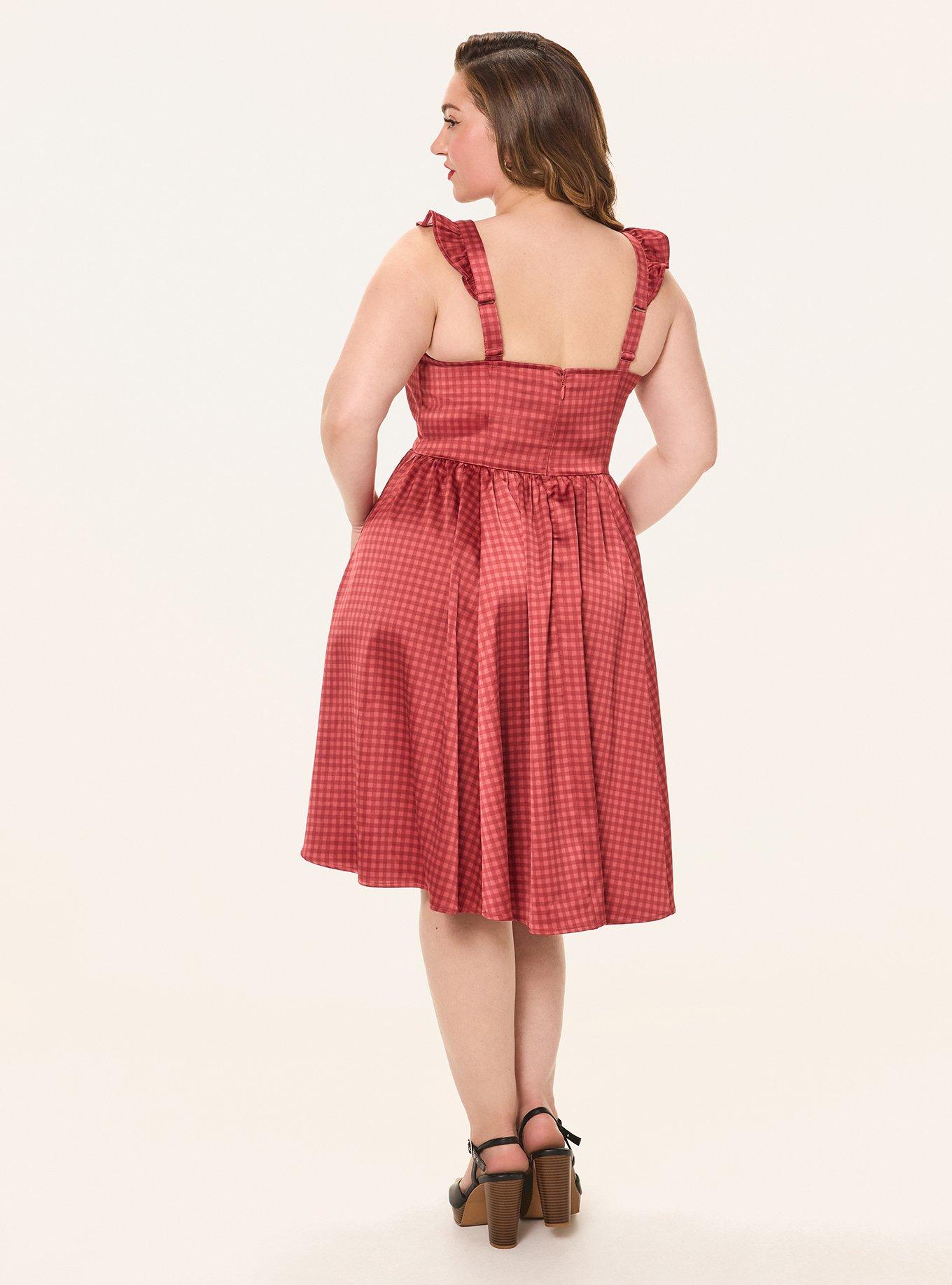 Retro Chic Flutter Sleeve Swing Dress, SOPHIE GINGHAM  BEET, alternate