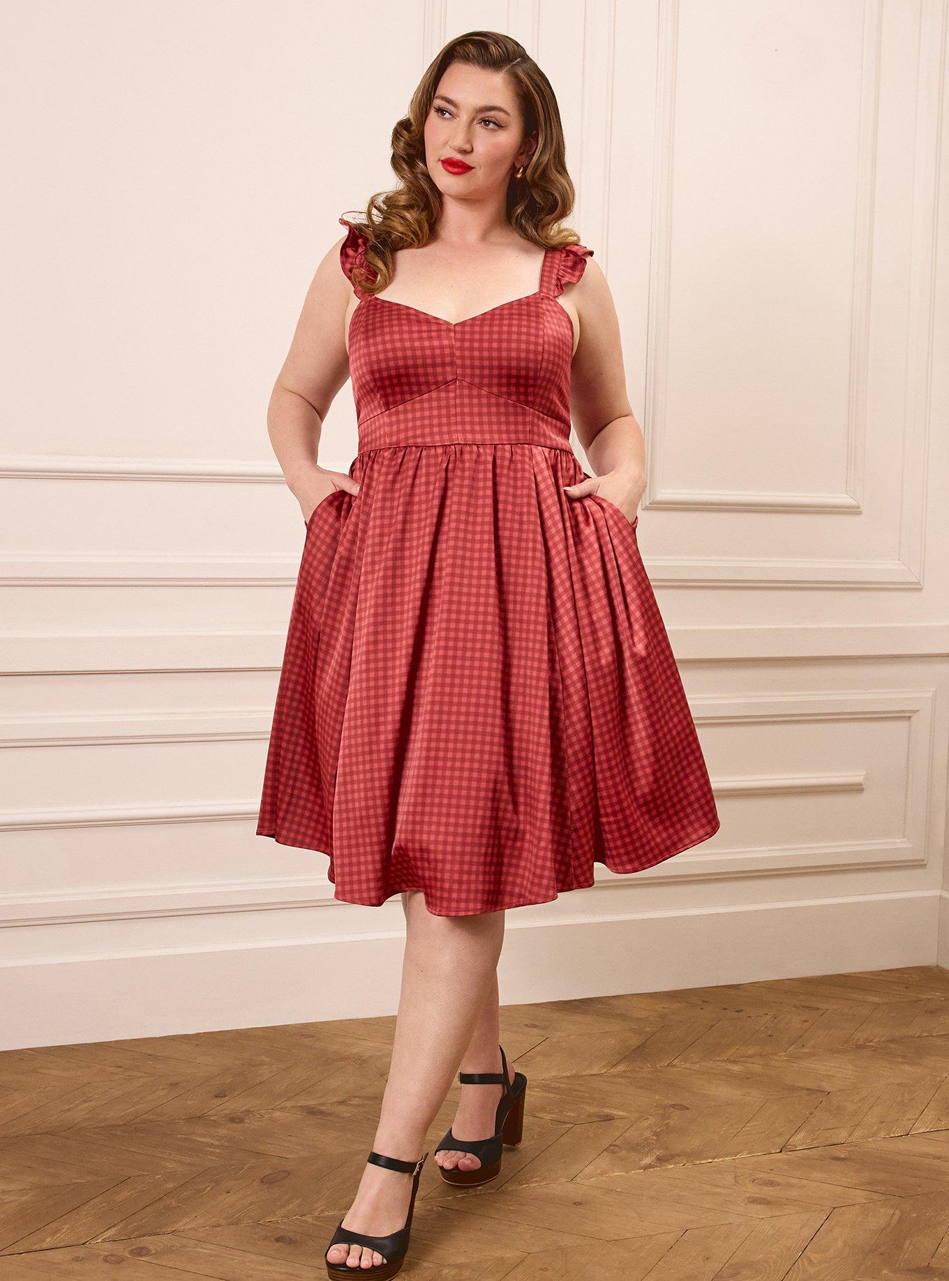 Retro Chic Flutter Sleeve Swing Dress, SOPHIE GINGHAM  BEET, hi-res