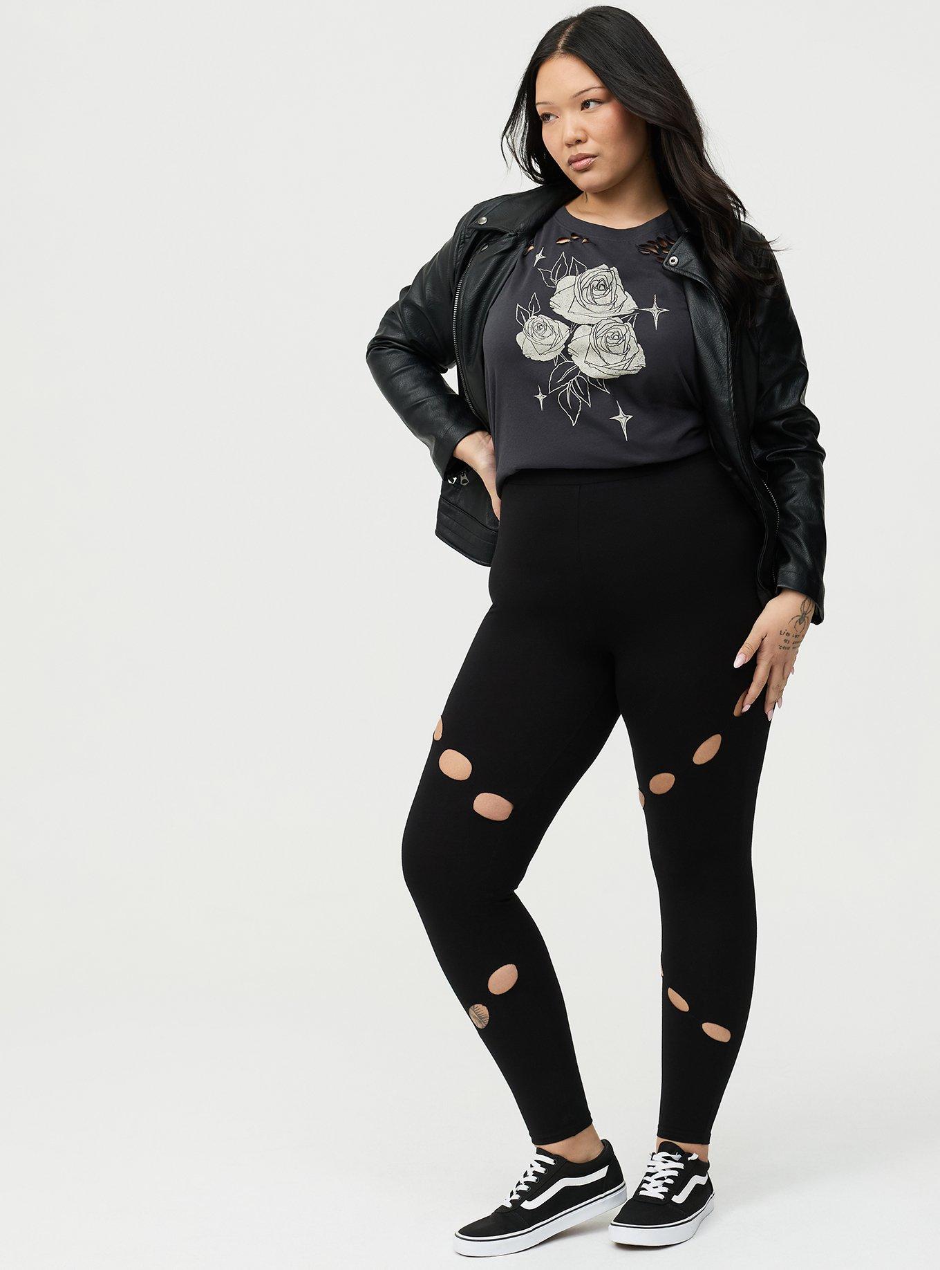 Plus Size Full Length Cutout Legging, DEEP BLACK, hi-res