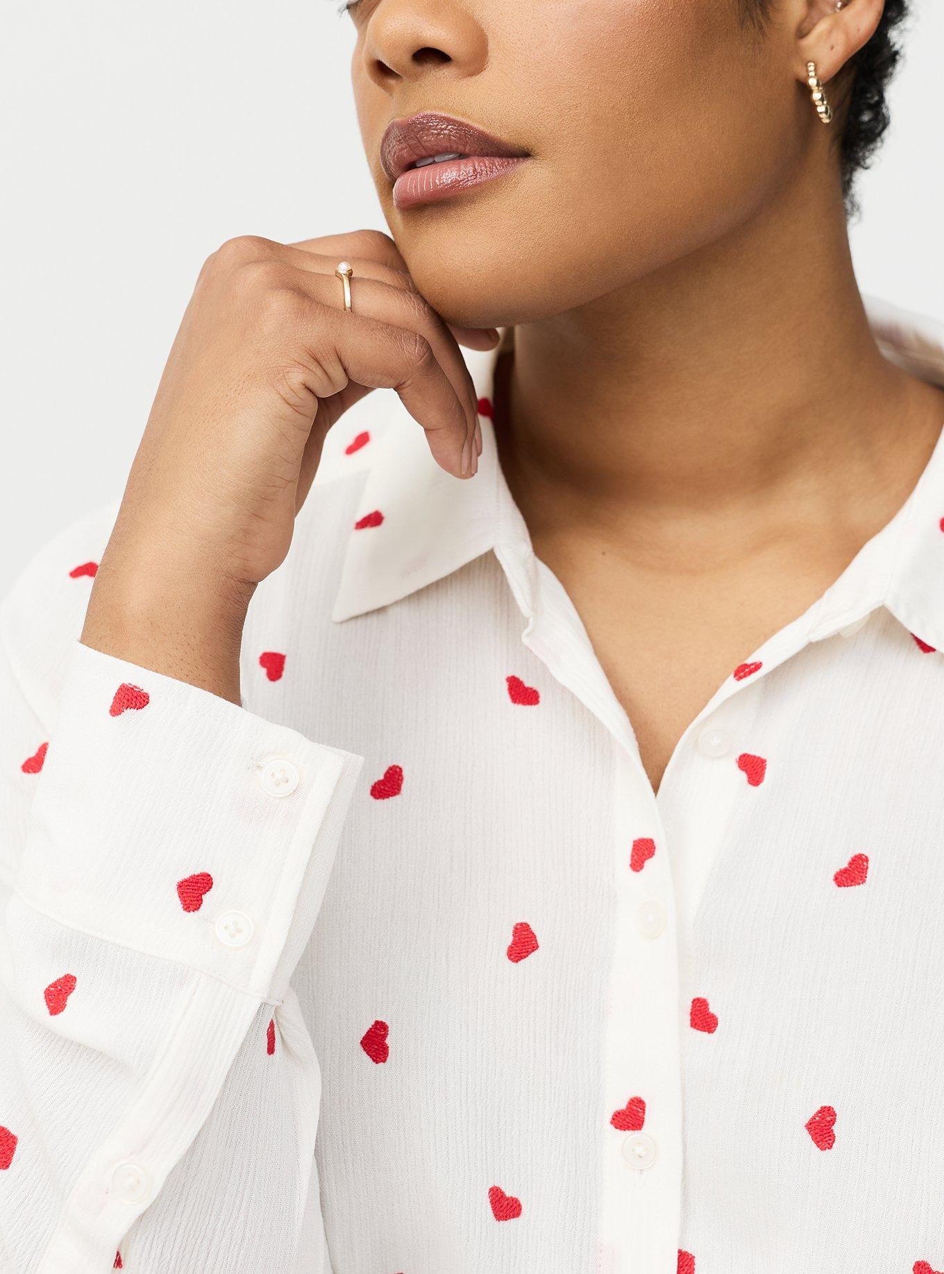 Lizzie Embroidered Button-Up Shirt, HEARTFELT EMBROIDERY WHITE RED, alternate