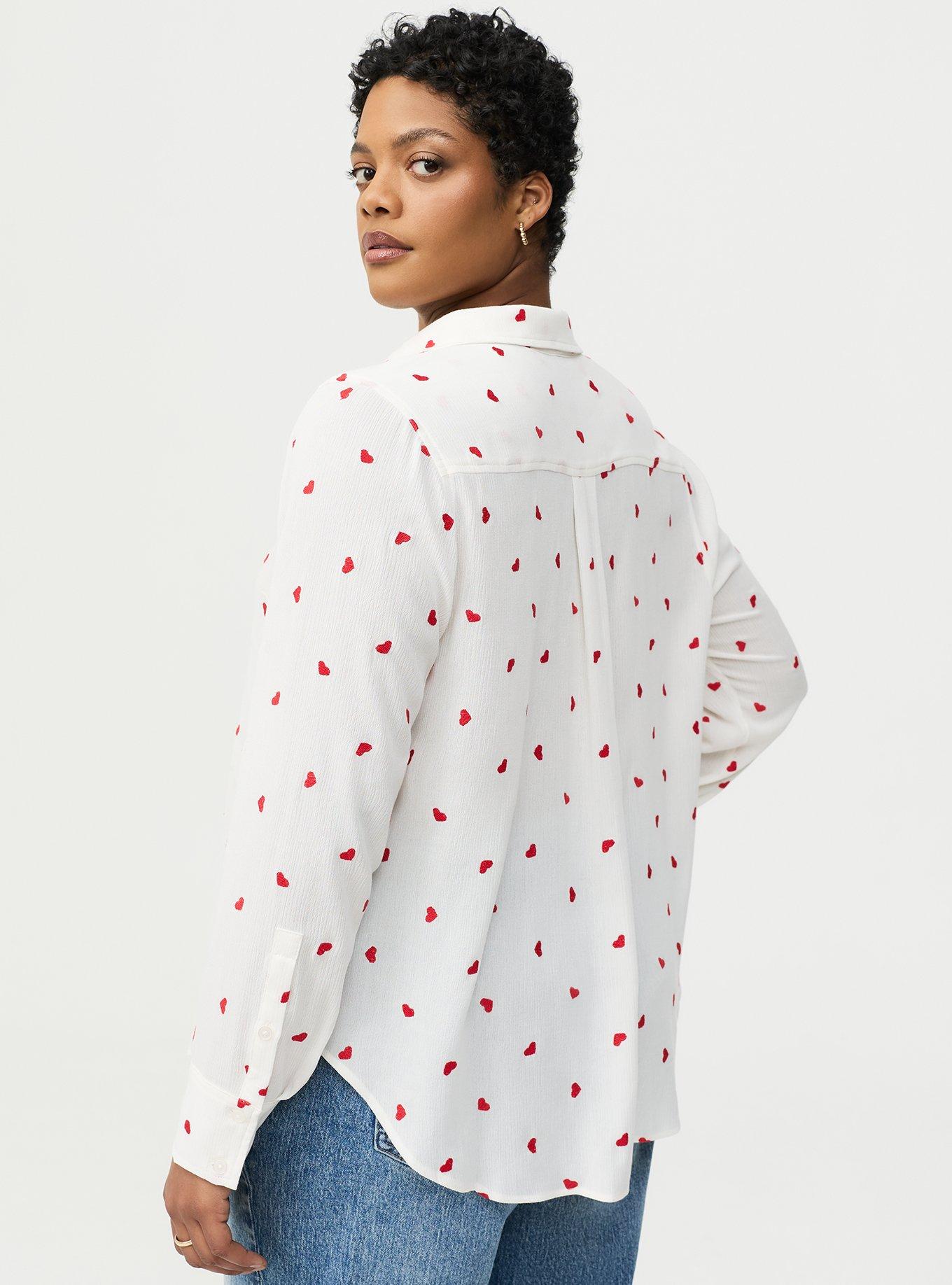 Lizzie Embroidered Button-Up Shirt, HEARTFELT EMBROIDERY WHITE RED, alternate