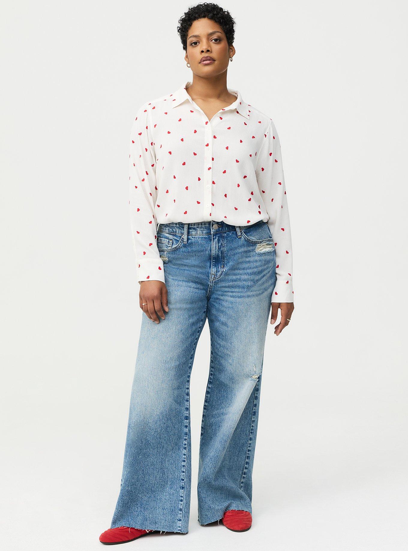 Lizzie Embroidered Button-Up Shirt, HEARTFELT EMBROIDERY WHITE RED, alternate