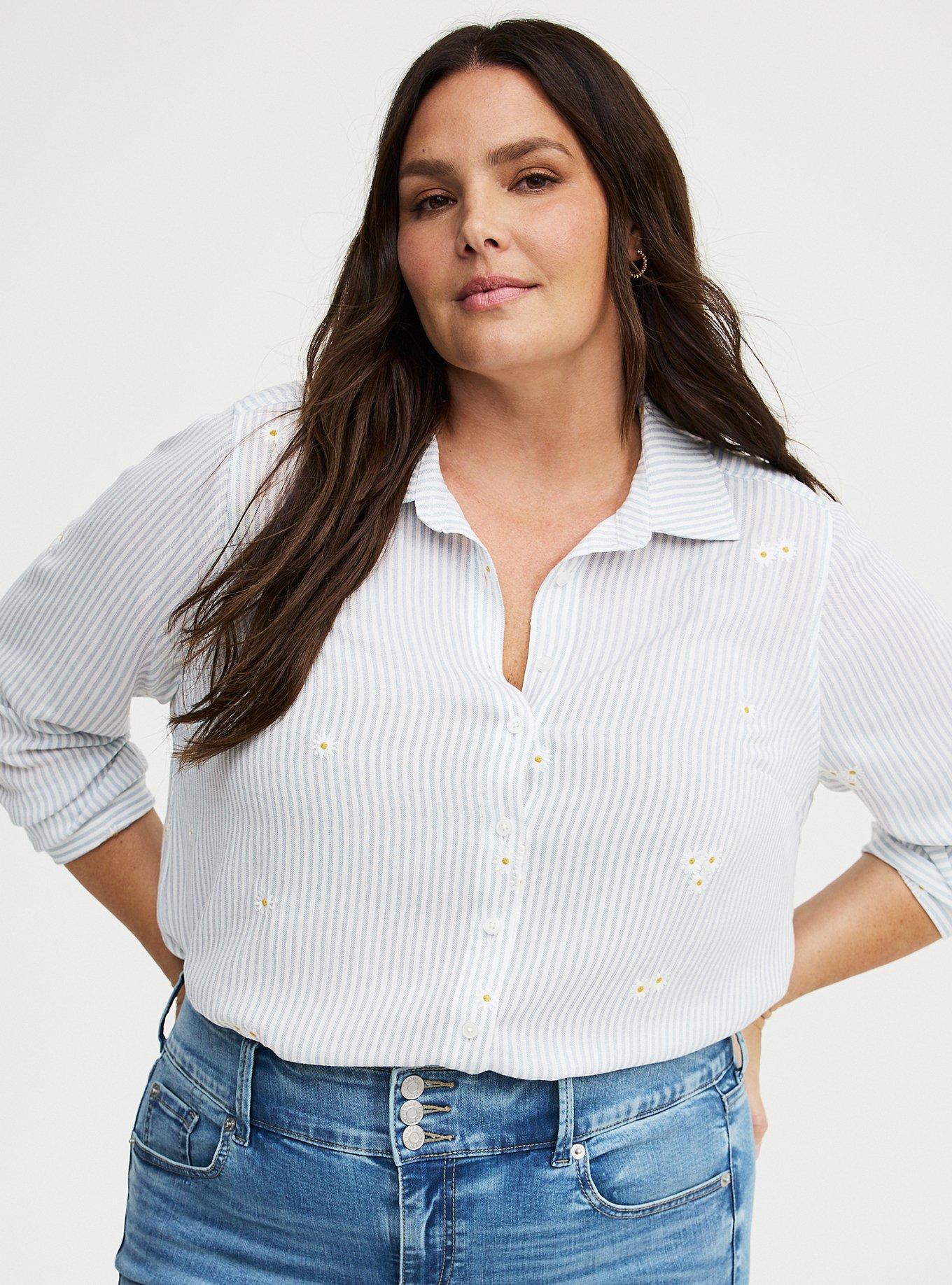 Lizzie Embroidered Button-Up Shirt, TAWNY DAISIES FLORAL BLUE, alternate