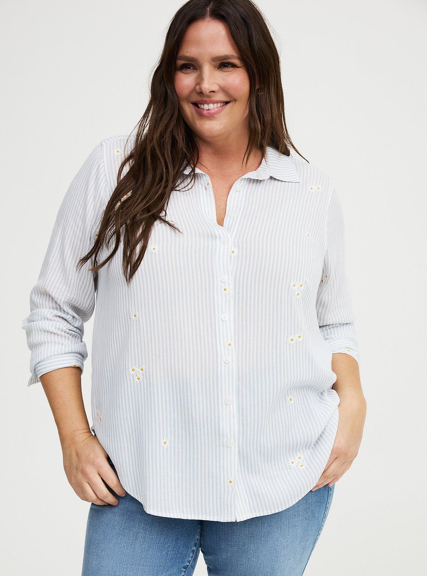 Lizzie Embroiderd Button-Up Shirt, TAWNY DAISIES FLORAL BLUE, hi-res