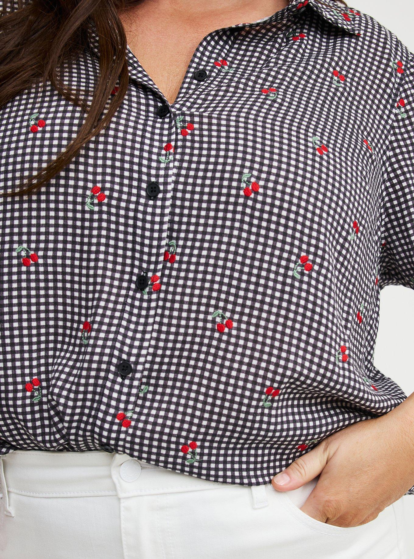Lizzie Embroidered Button-Up Shirt, CHERRY BUSH, alternate