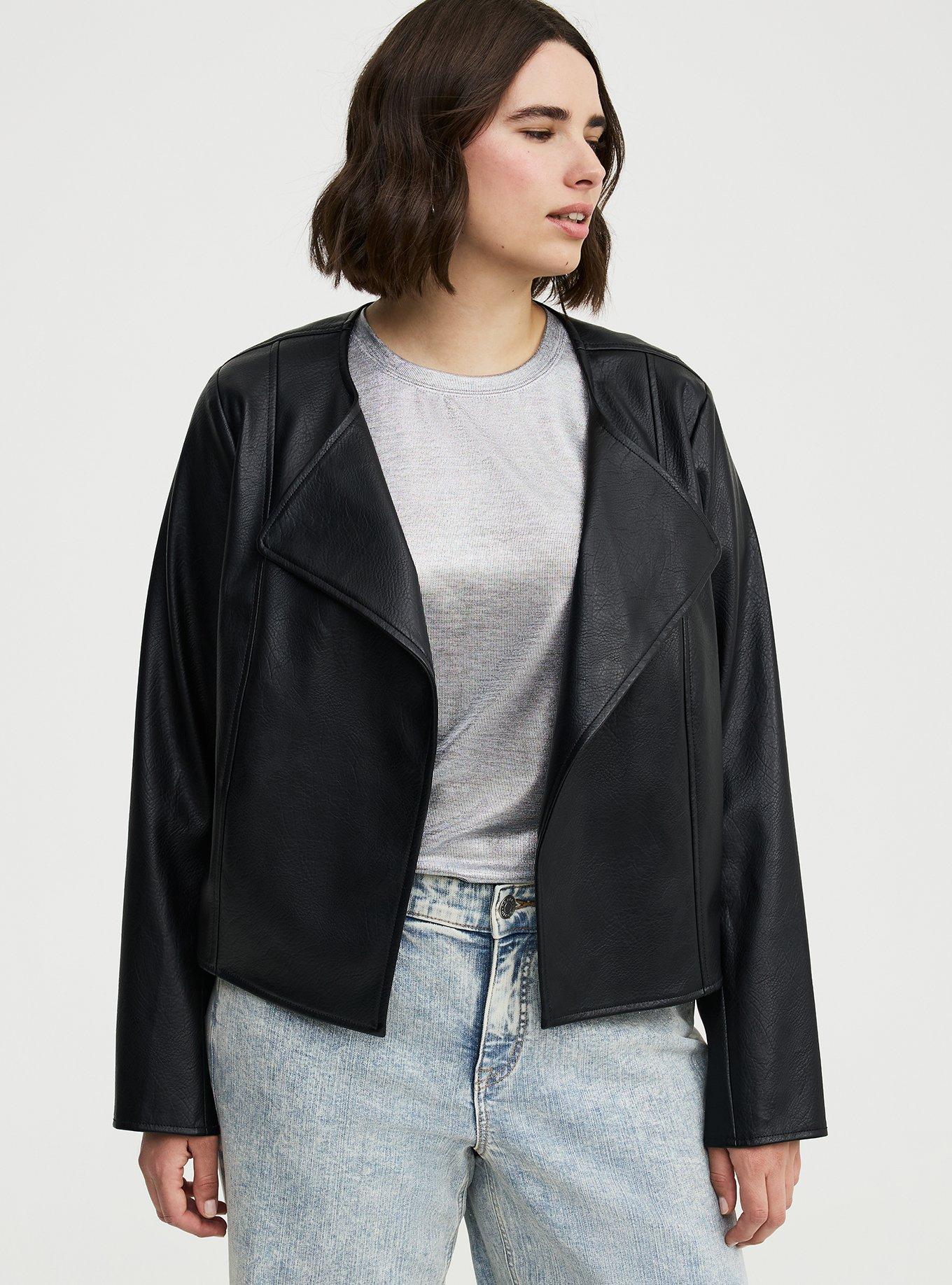 Collarless Open Front Moto, DEEP BLACK, alternate