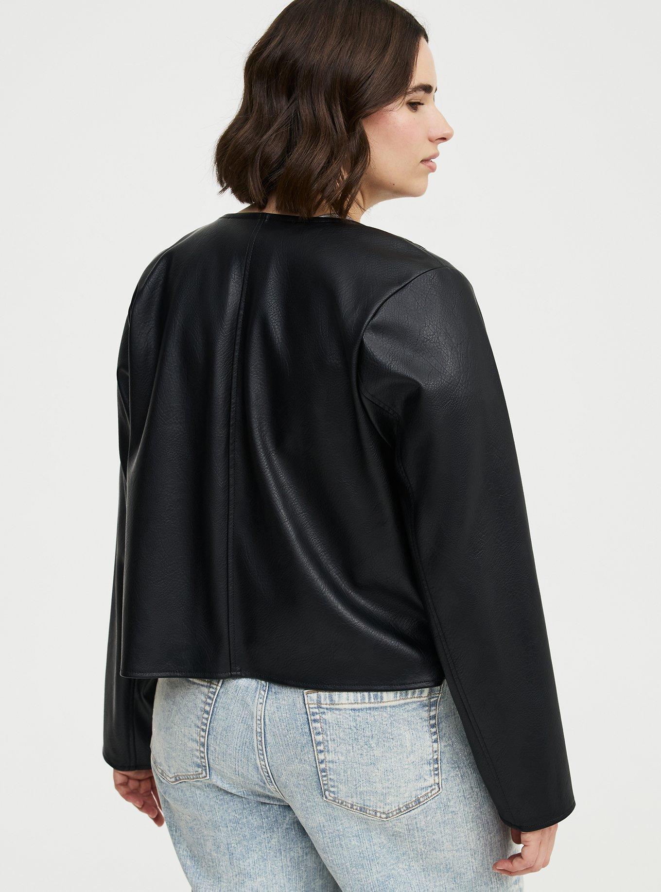 Collarless Open Front Moto, DEEP BLACK, alternate