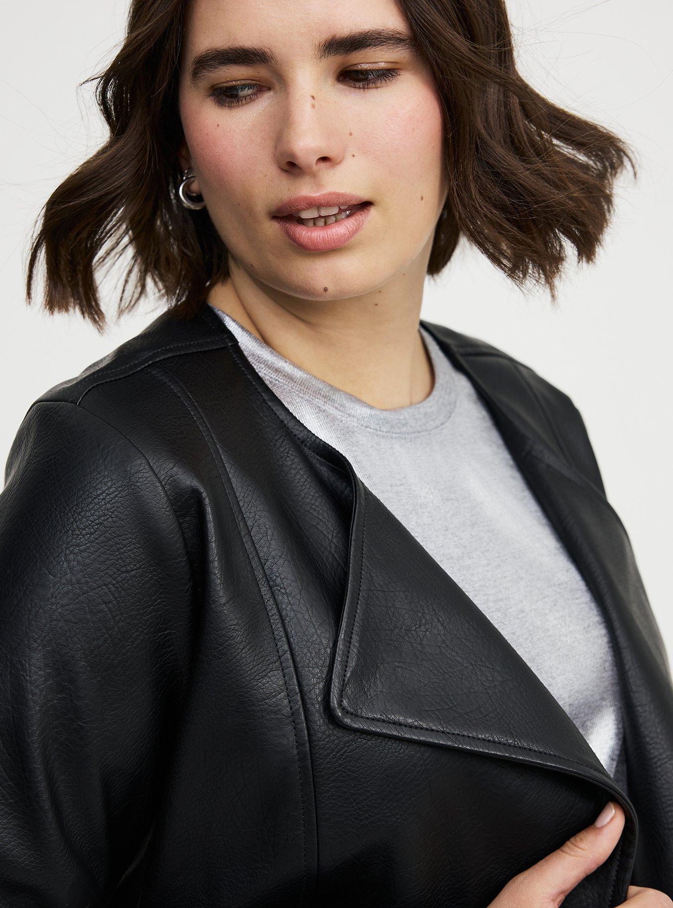 Collarless Open Front Moto, DEEP BLACK, alternate