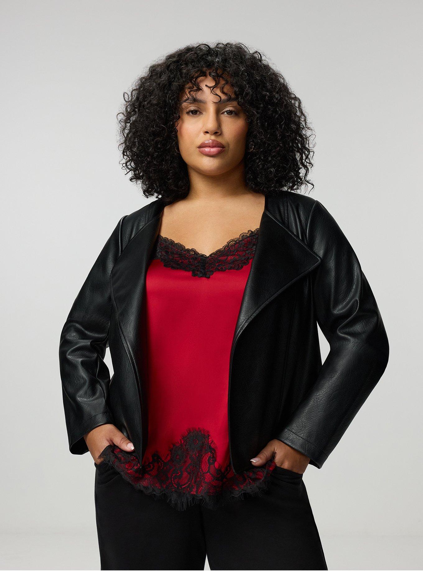 COLLARLESS OPEN FRONT MOTO, DEEP BLACK, alternate