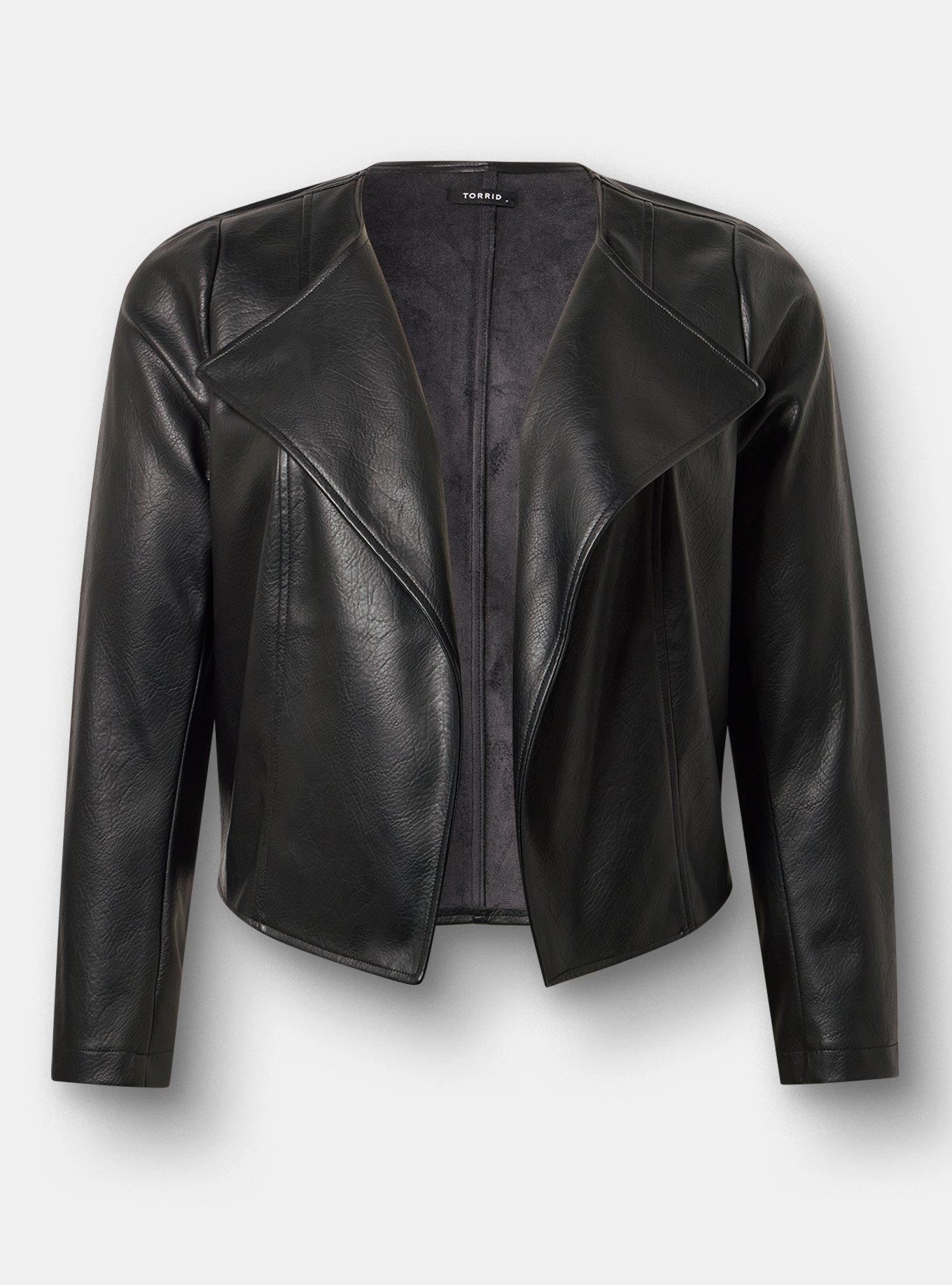 COLLARLESS OPEN FRONT MOTO, DEEP BLACK, flat