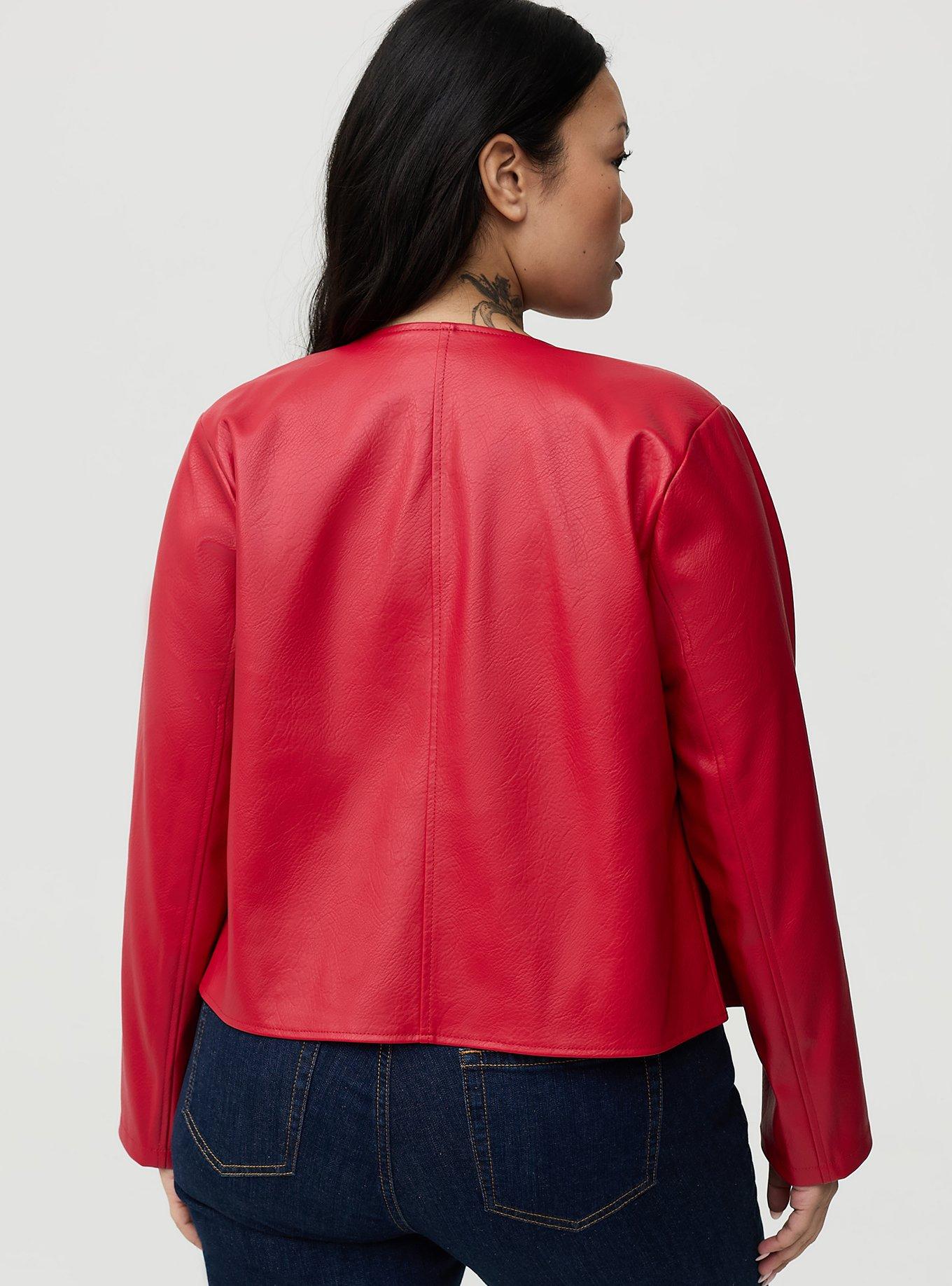 Collarless Open Front Moto, JESTER RED, alternate