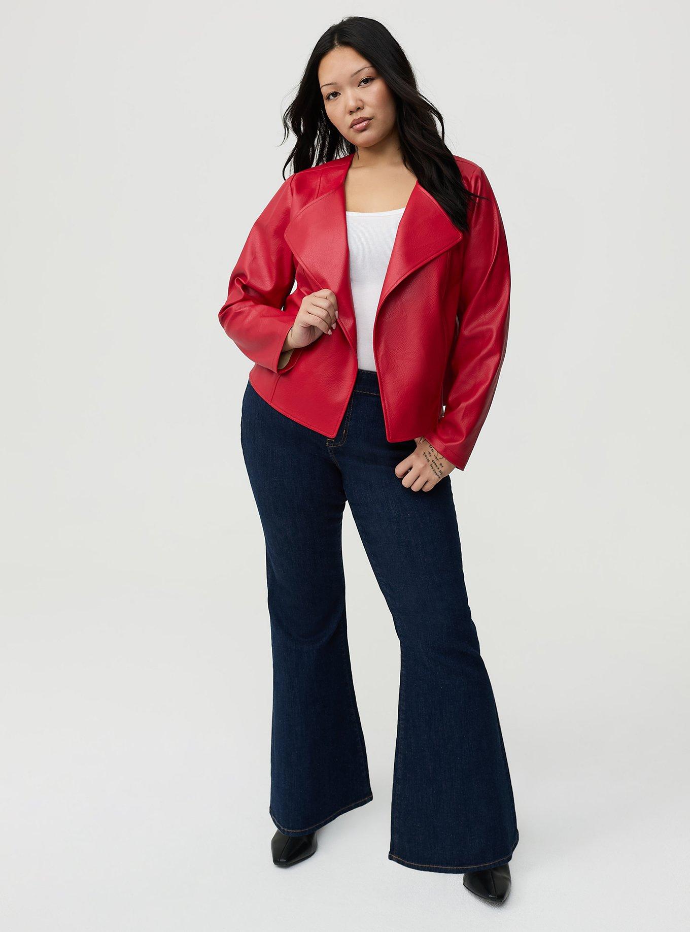 Collarless Open Front Moto, JESTER RED, alternate