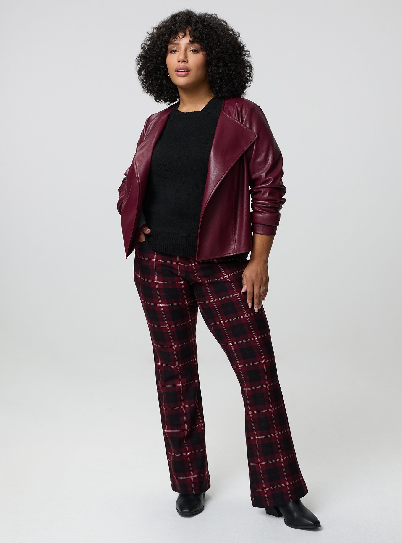 Collarless Open Moto Jacket, MAROON BANNER, alternate