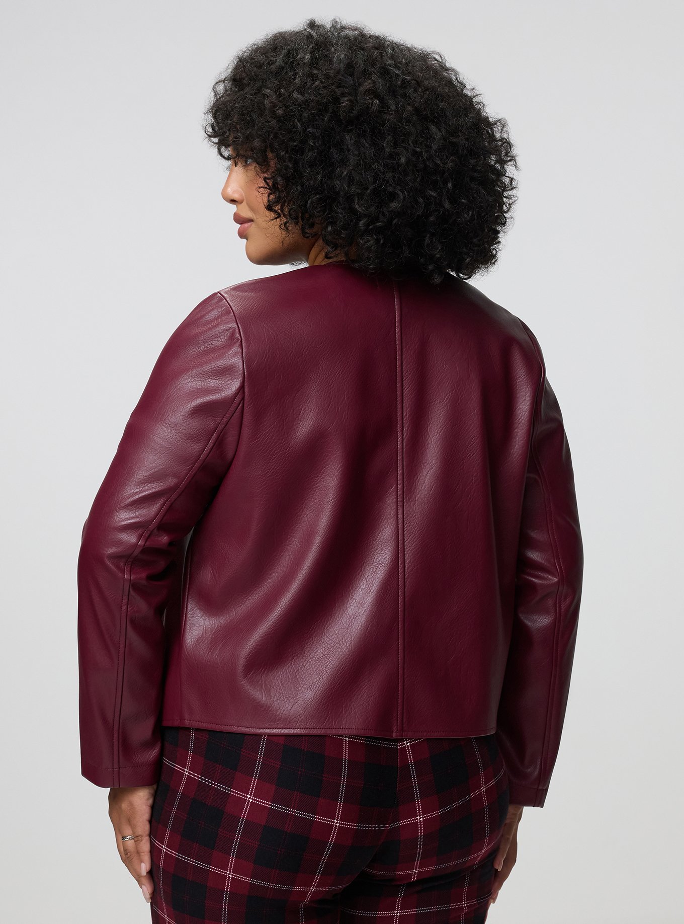 Collarless Open Moto Jacket, MAROON BANNER, alternate