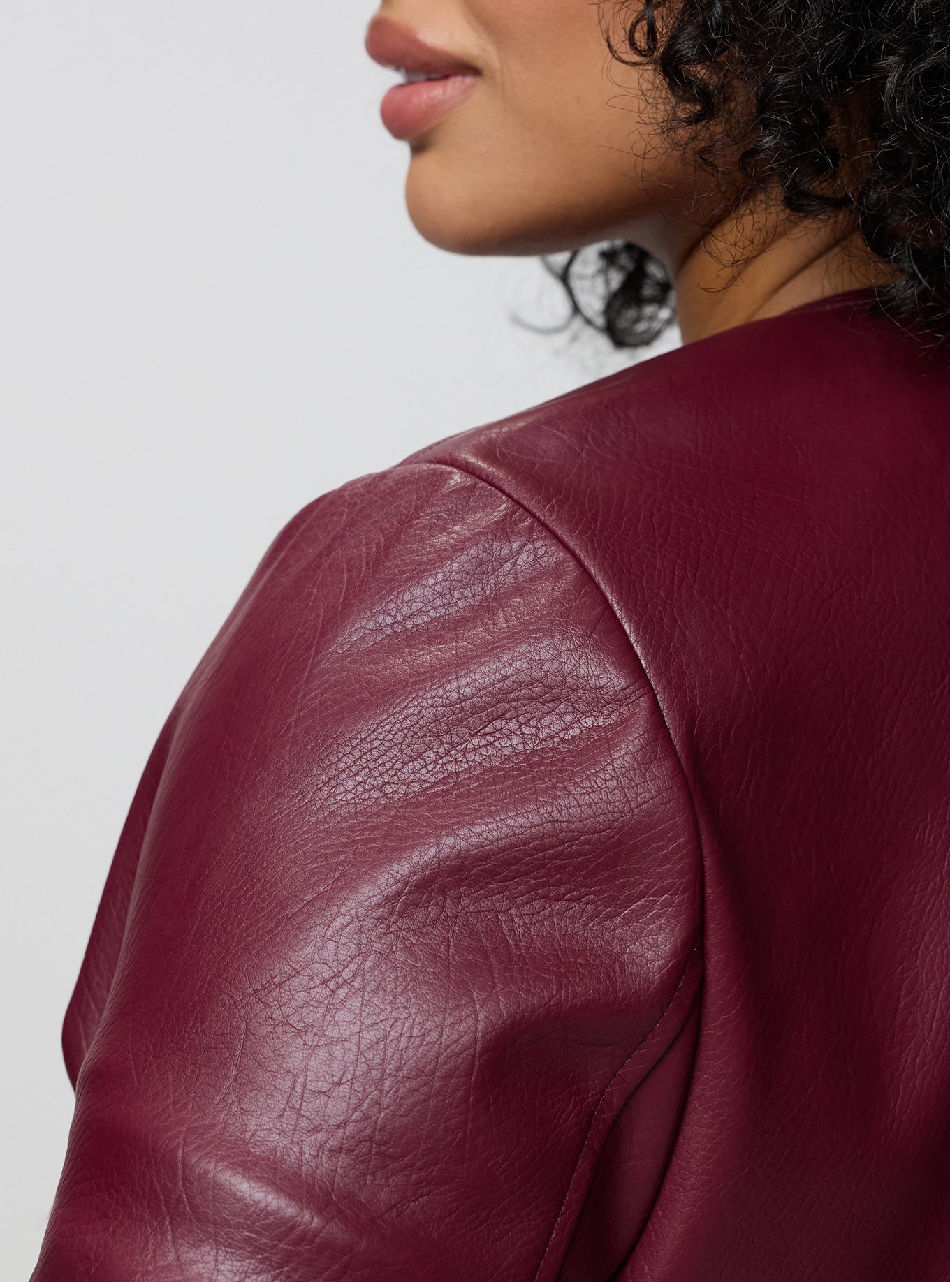 Collarless Open Moto Jacket, MAROON BANNER, alternate