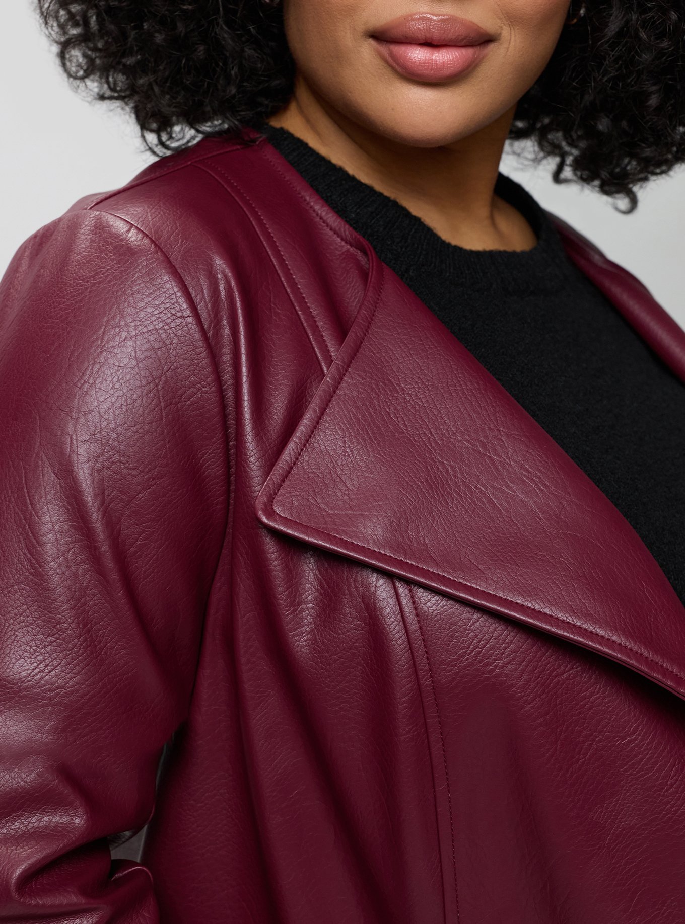 Collarless Open Moto Jacket, MAROON BANNER, alternate