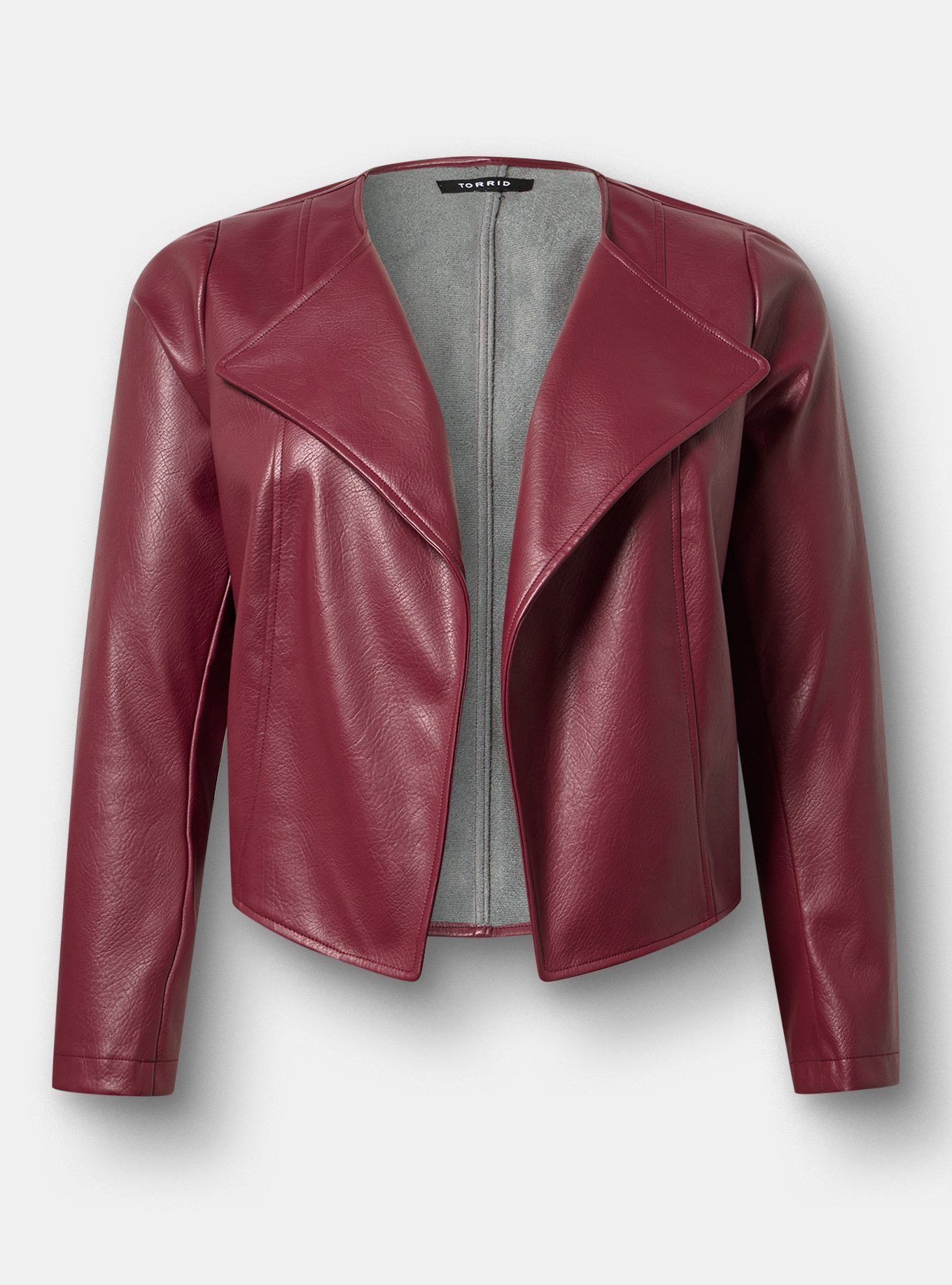Collarless Open Moto Jacket, MAROON BANNER, flat