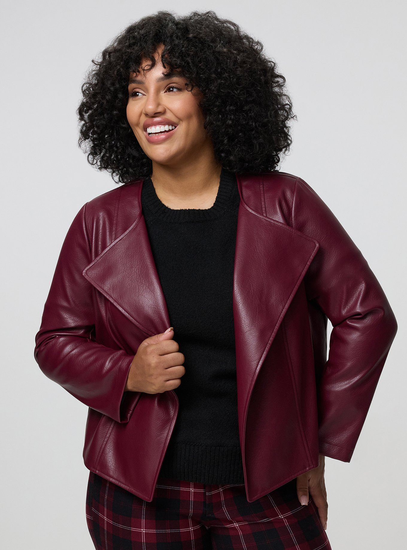 Collarless Open Moto Jacket, MAROON BANNER, hi-res
