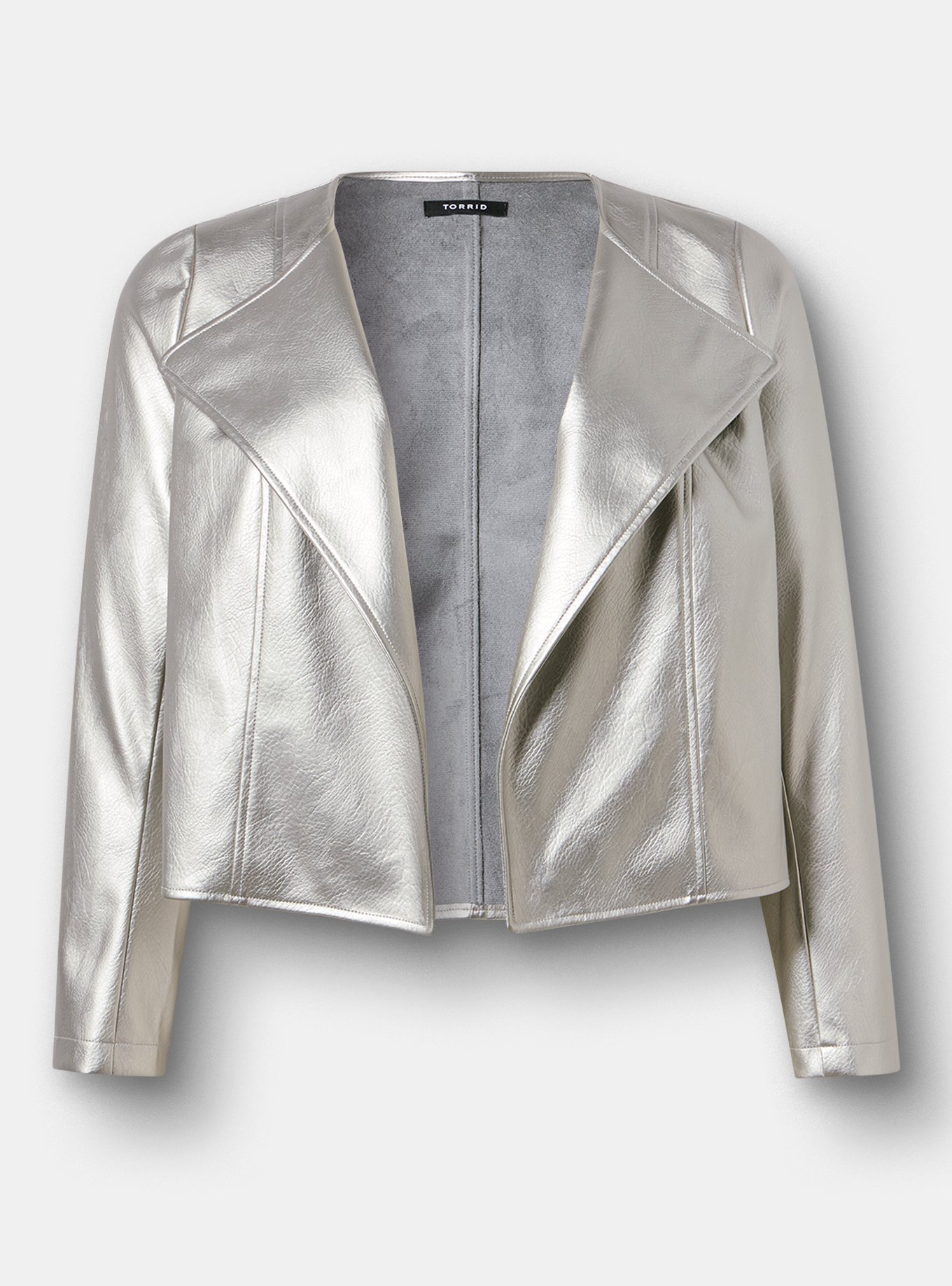 Collarless Open Moto Jacket, METALLIC SILVER, flat