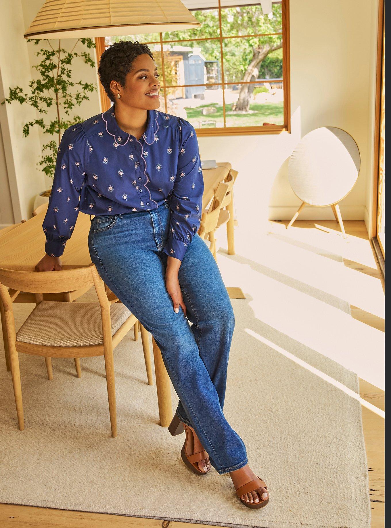 Belle Isle Scalloped Shirt, REESE FLORALS NAVY, hi-res