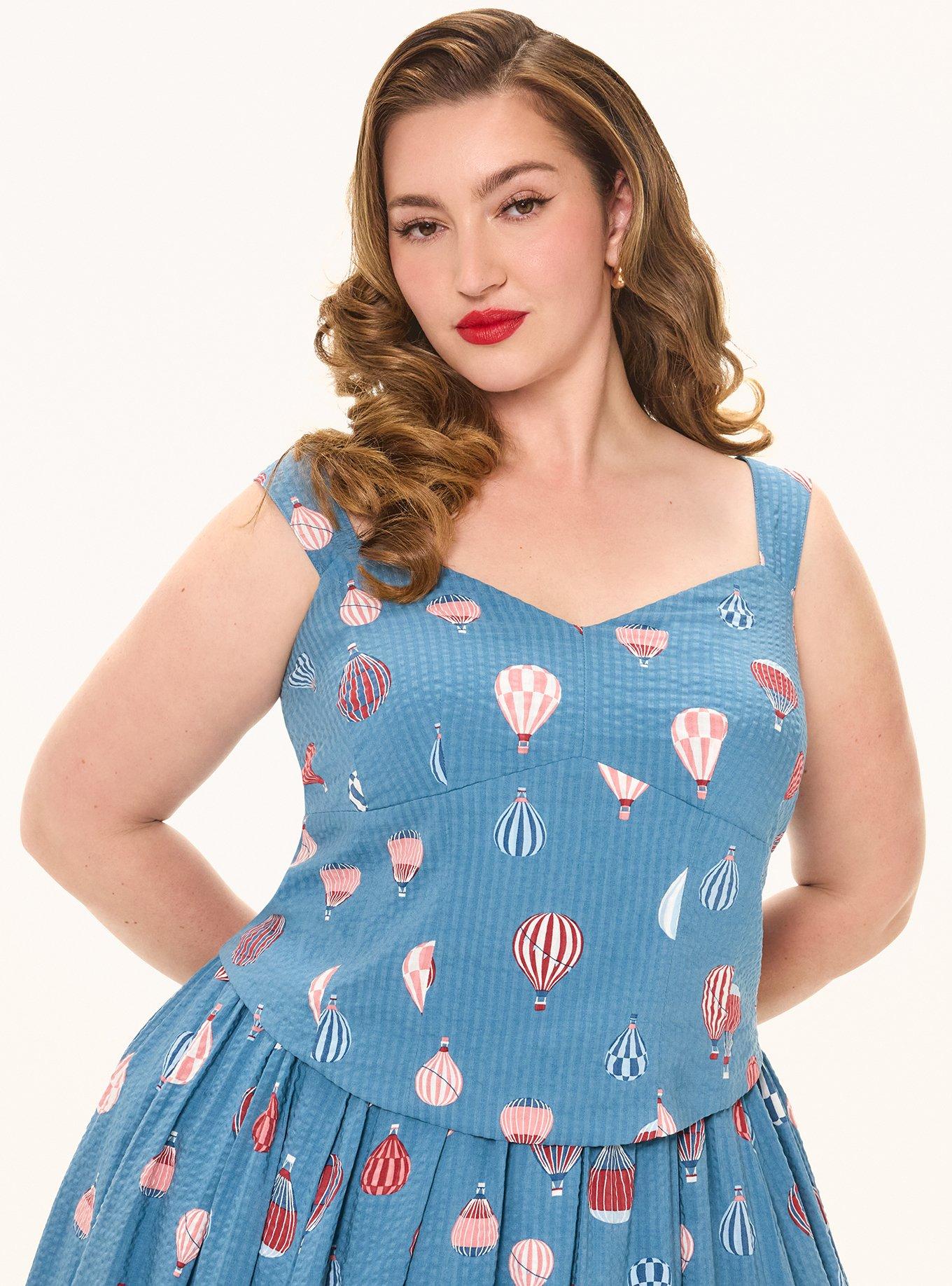 Retro Chic Sweetheart Crop Top, HOT AIR BALLOONS BLUE, alternate