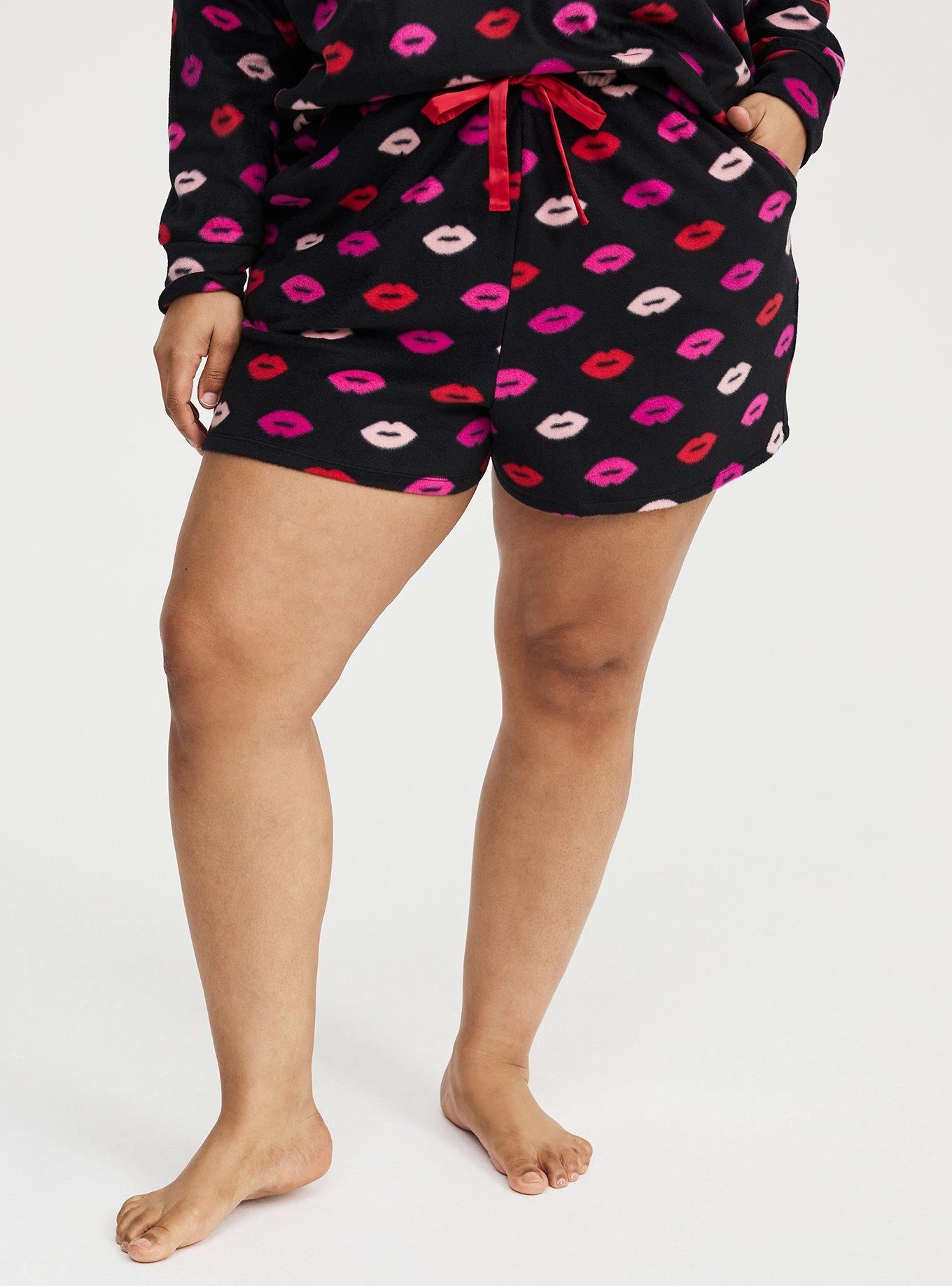 Spa Fleece Sleep Short, POPPY LIPS BLACK, alternate
