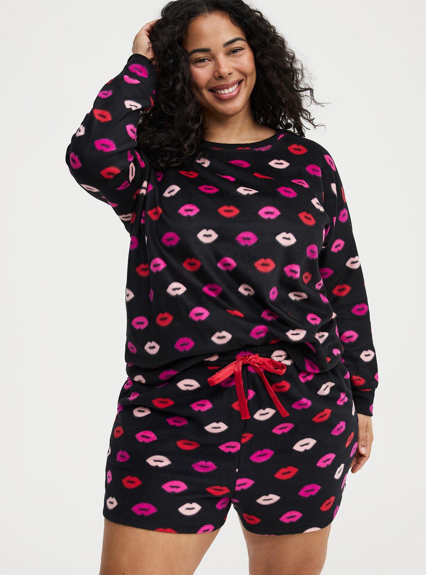 Spa Fleece Sleep Short, POPPY LIPS BLACK, alternate