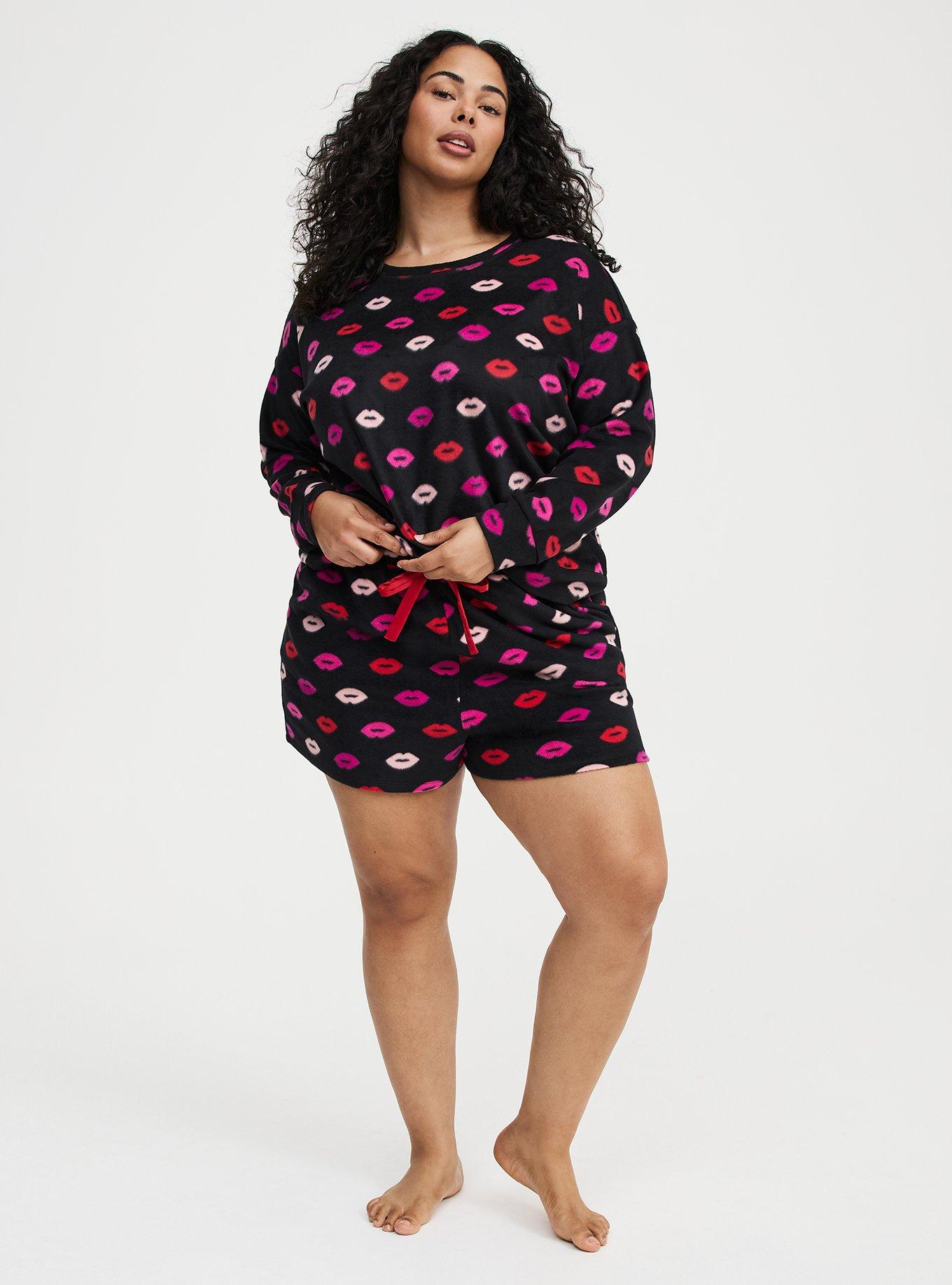 Spa Fleece Sleep Short, POPPY LIPS BLACK, alternate
