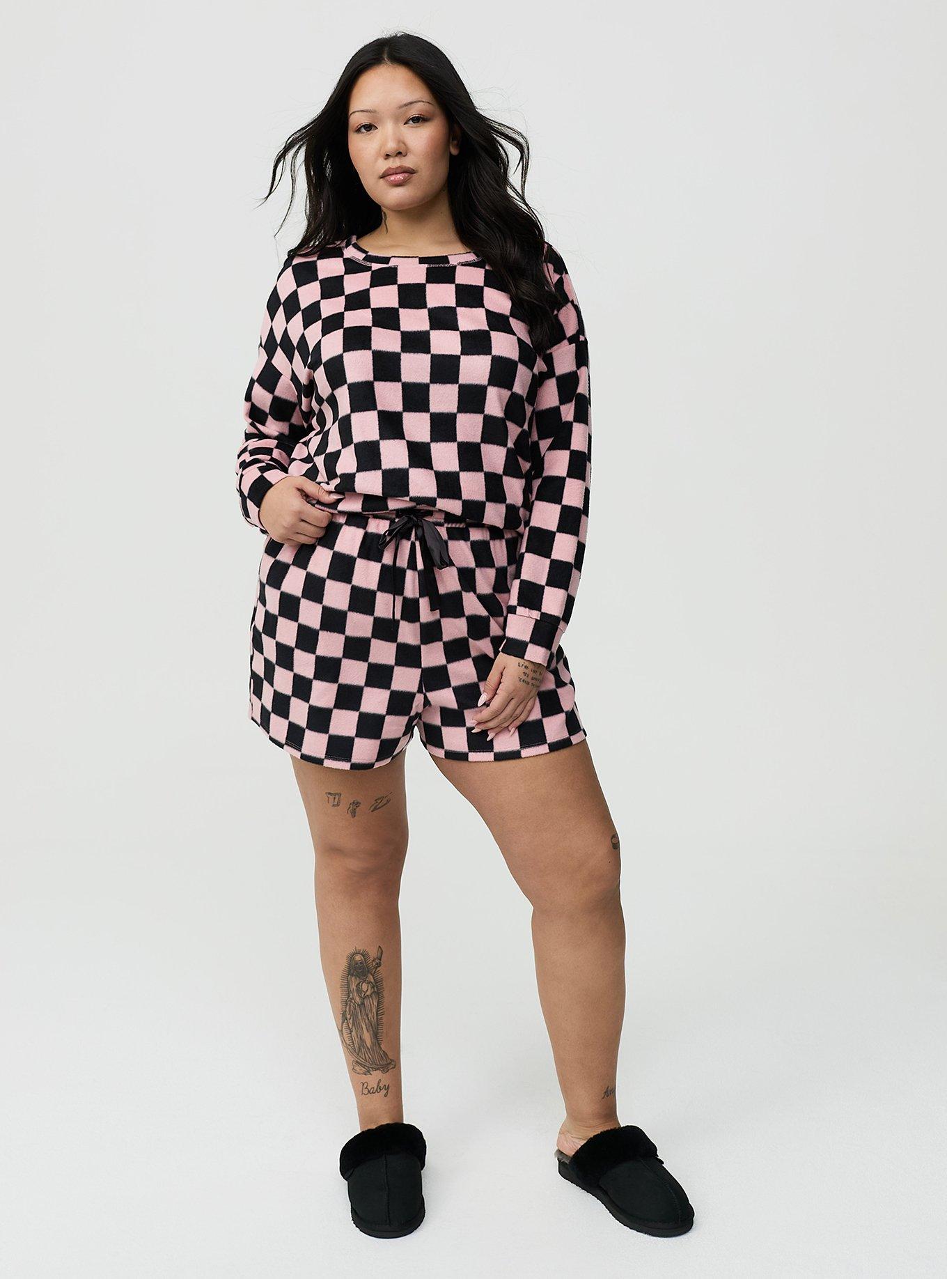 Spa Fleece Sleep Short, SUNNY CHECK PINK, hi-res