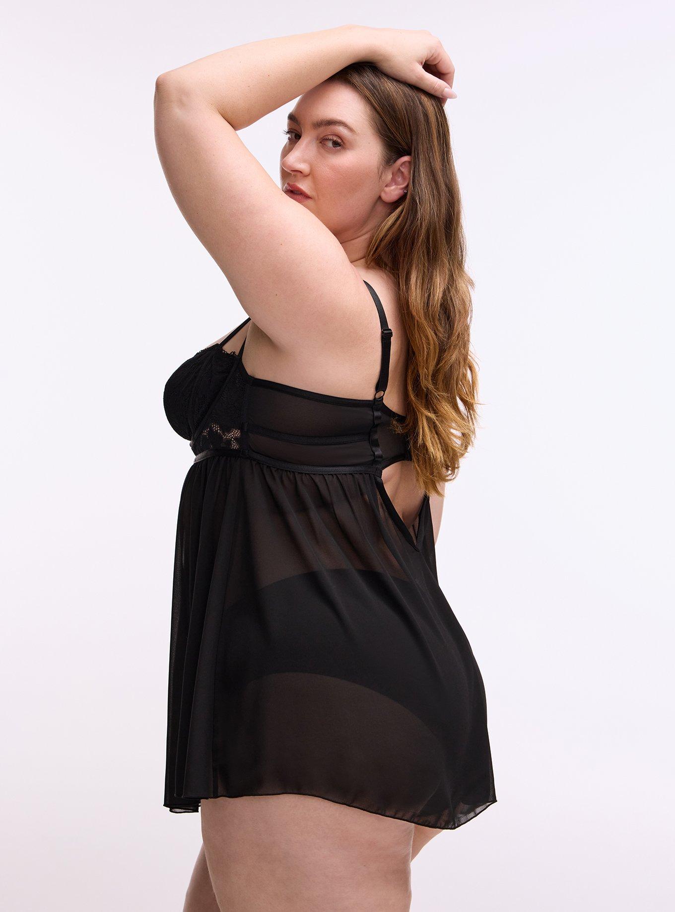 Plus Size Ava Lace Wired Babydoll, RICH BLACK, alternate