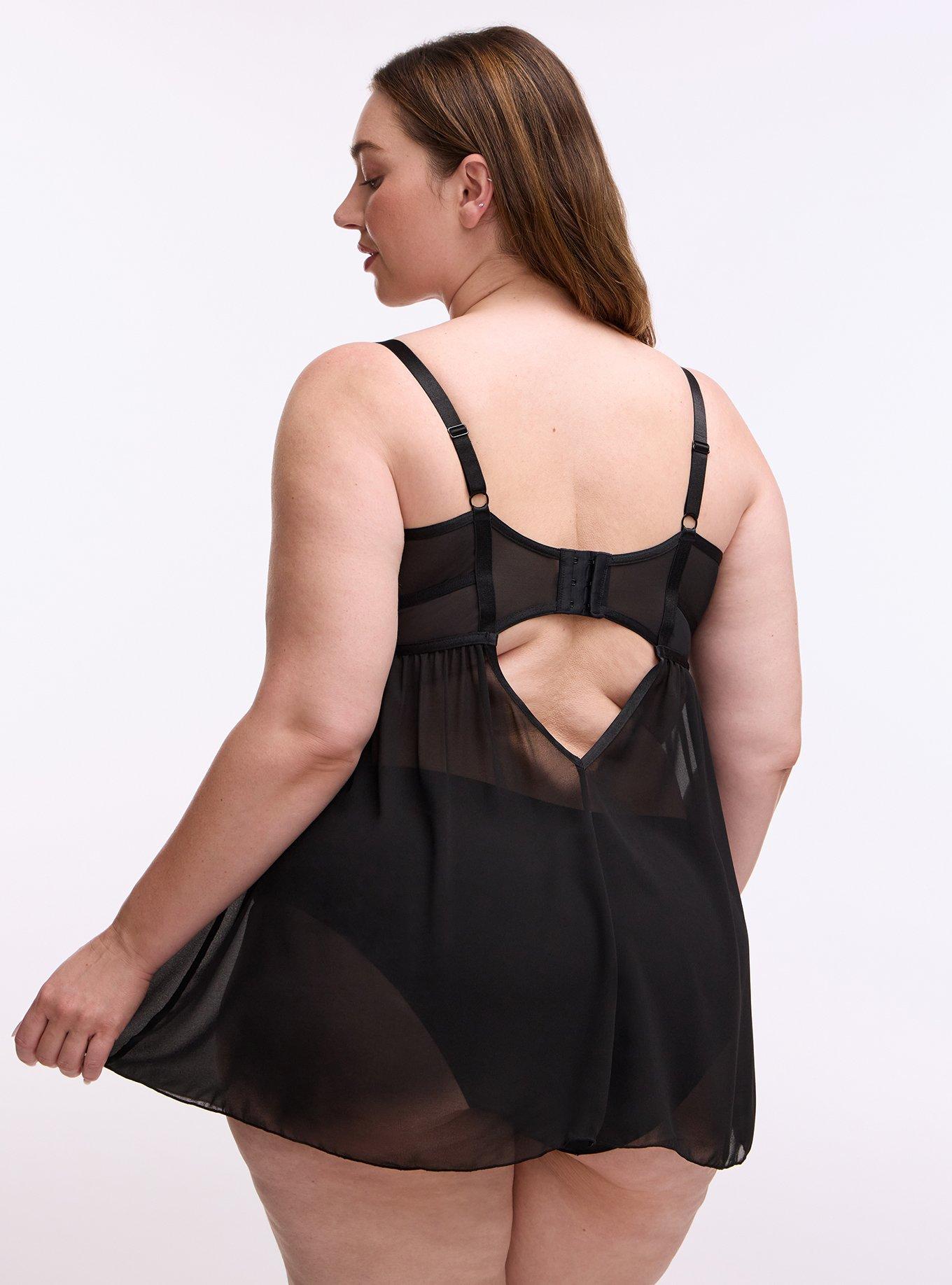Plus Size Ava Lace Wired Babydoll, RICH BLACK, alternate