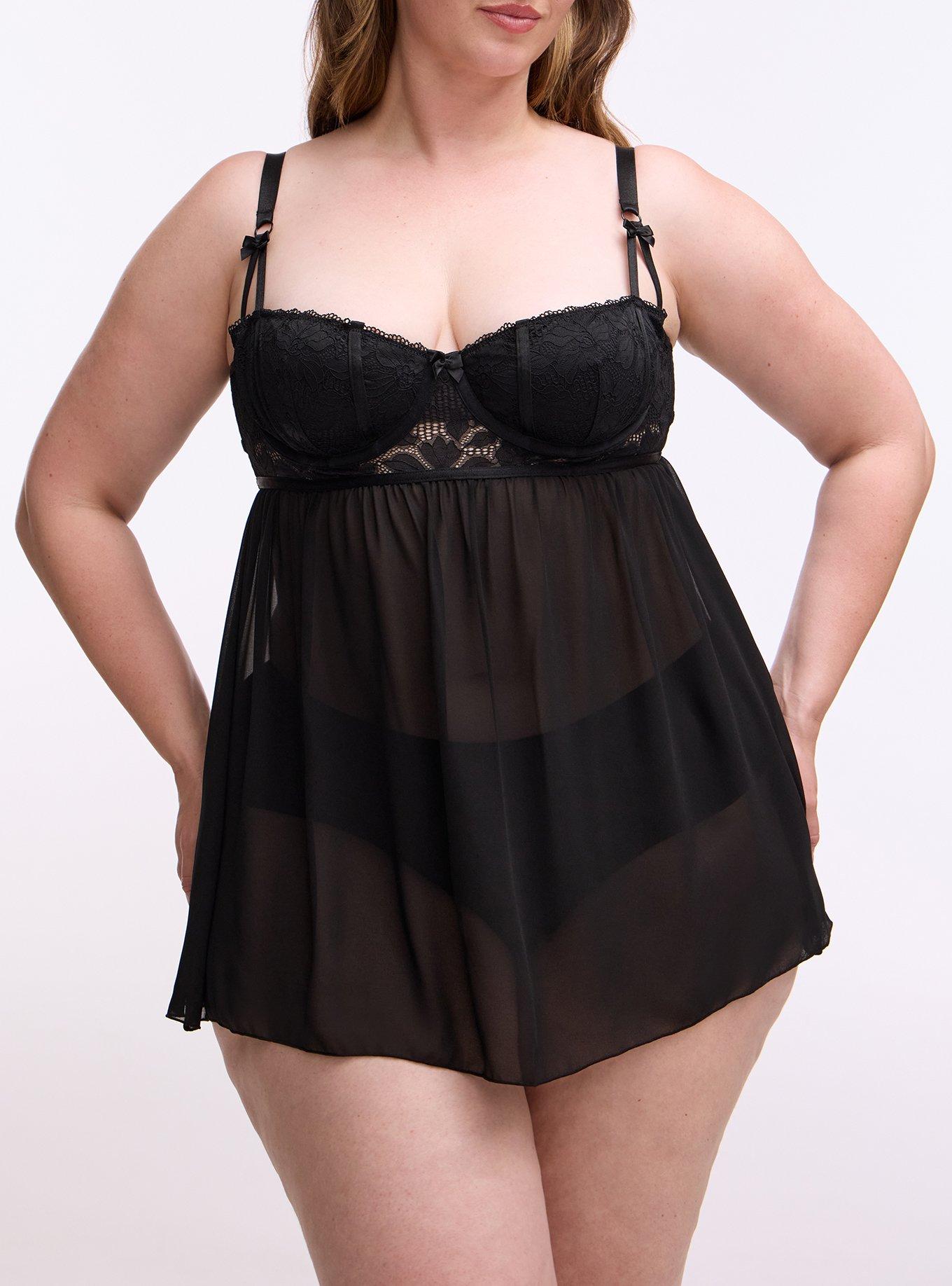 Plus Size Ava Lace Wired Babydoll, RICH BLACK, alternate