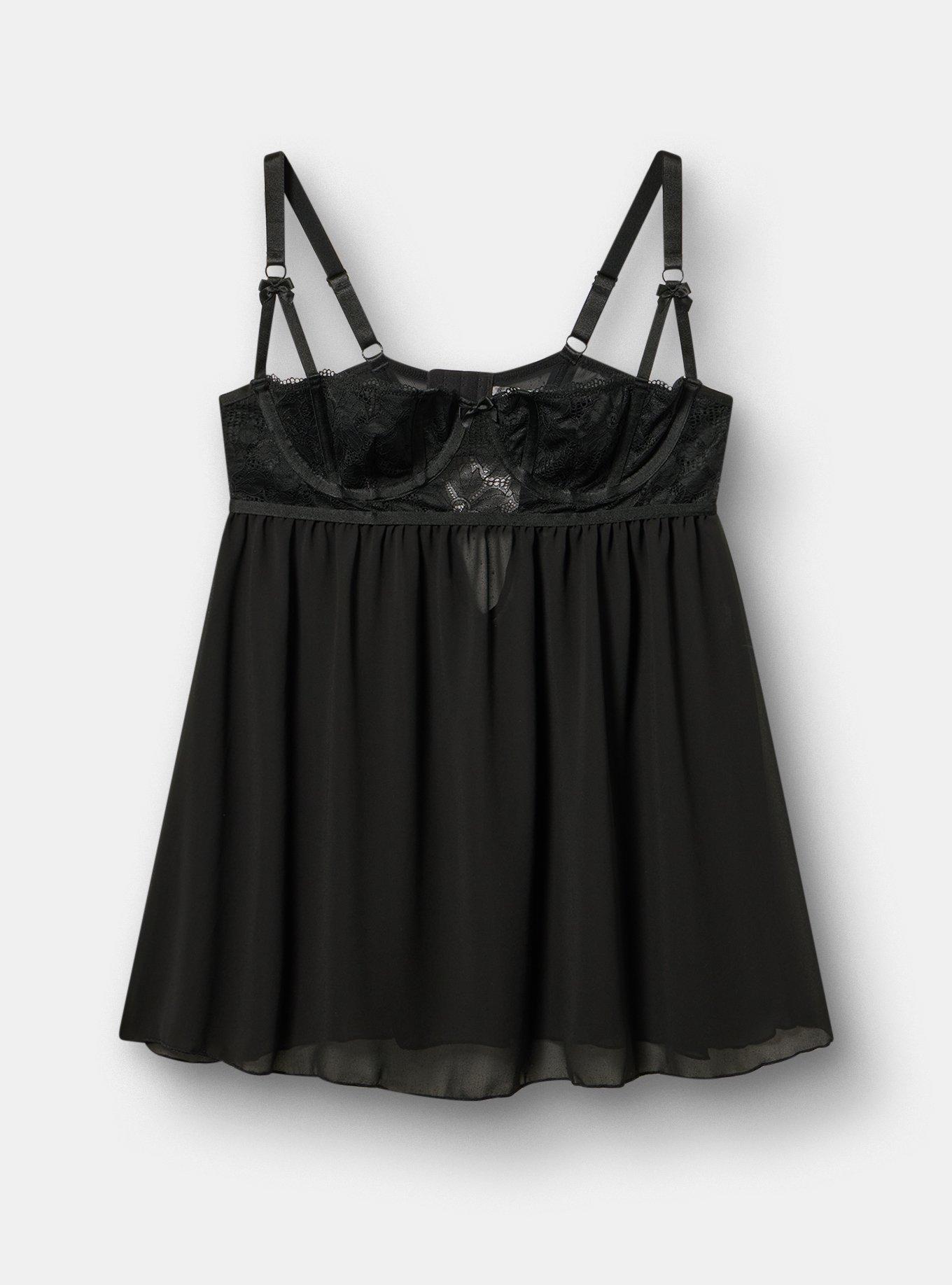 Plus Size Ava Lace Wired Babydoll, RICH BLACK, flat
