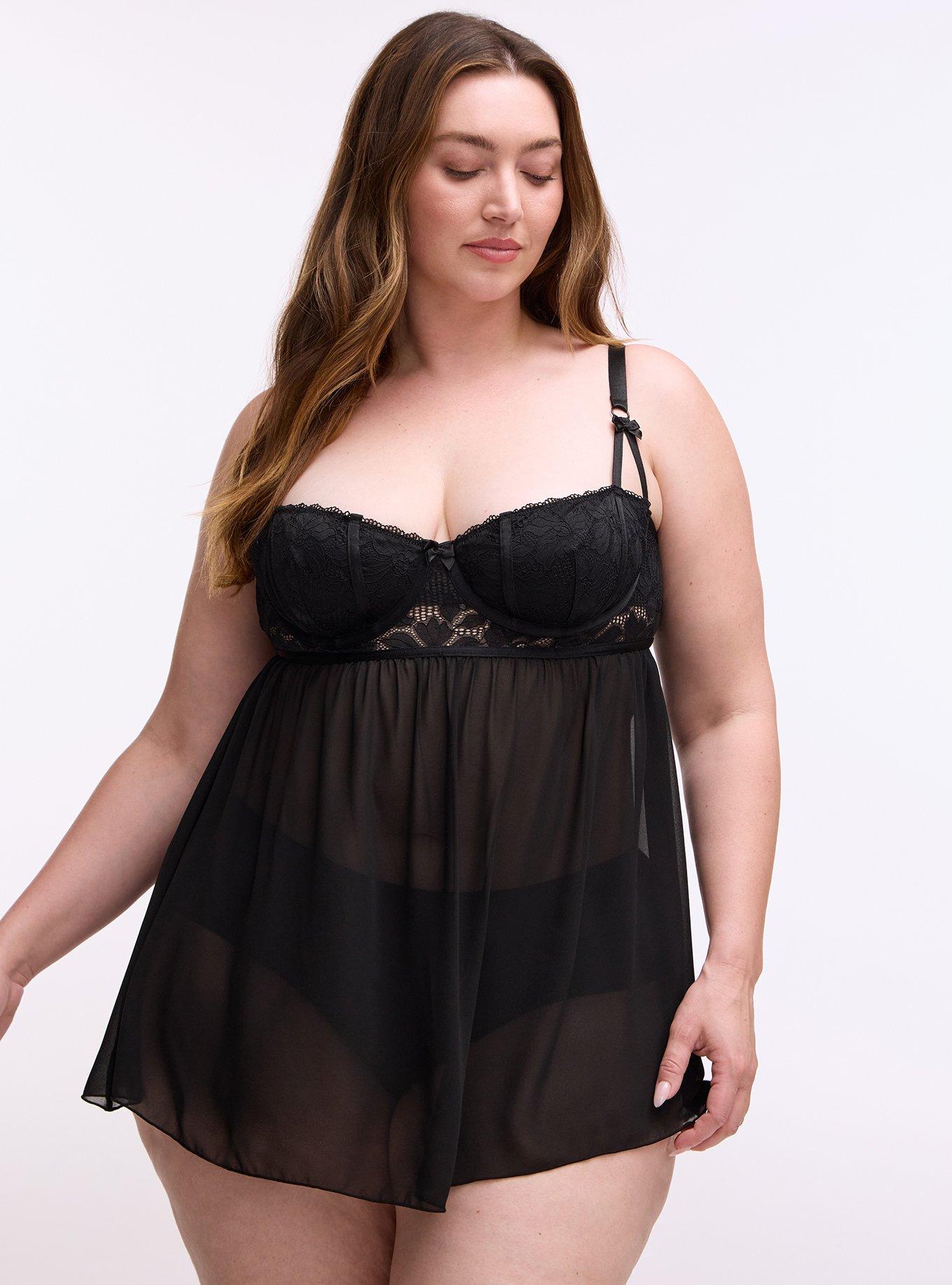 Plus Size Ava Lace Wired Babydoll, RICH BLACK, hi-res