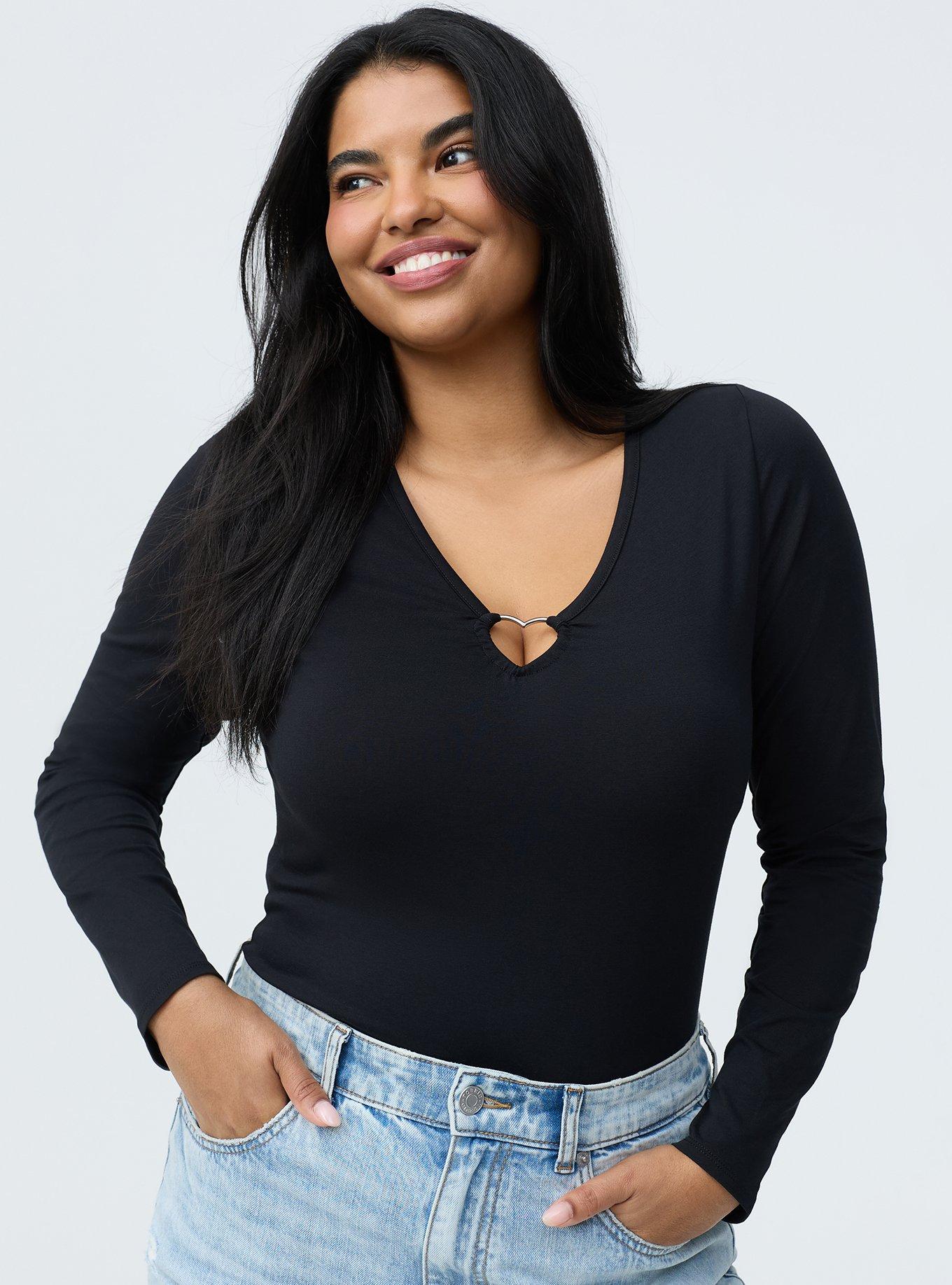 Heart Ring Long Sleeve Top, DEEP BLACK, alternate