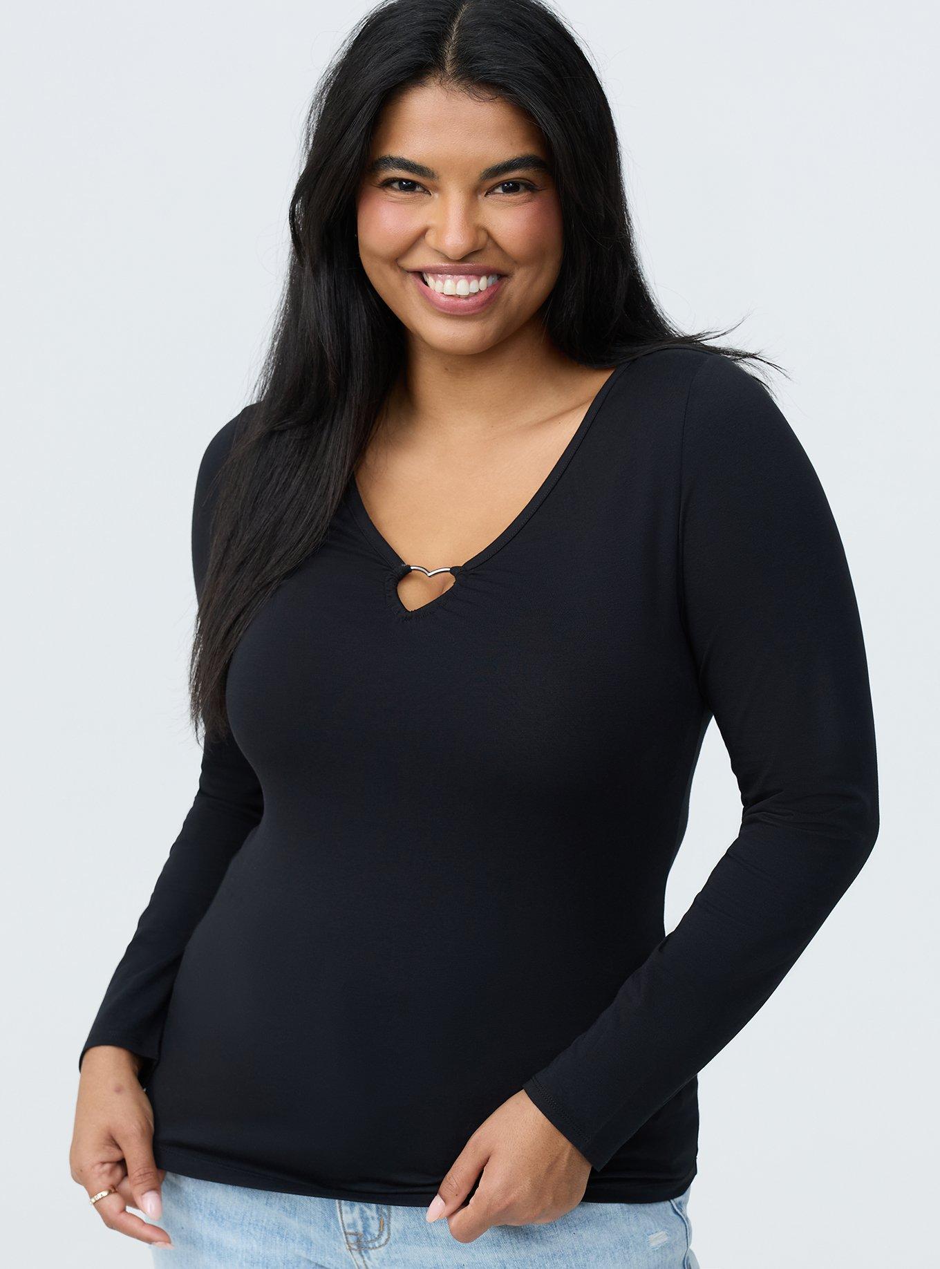 Heart Ring Long Sleeve Top, DEEP BLACK, hi-res