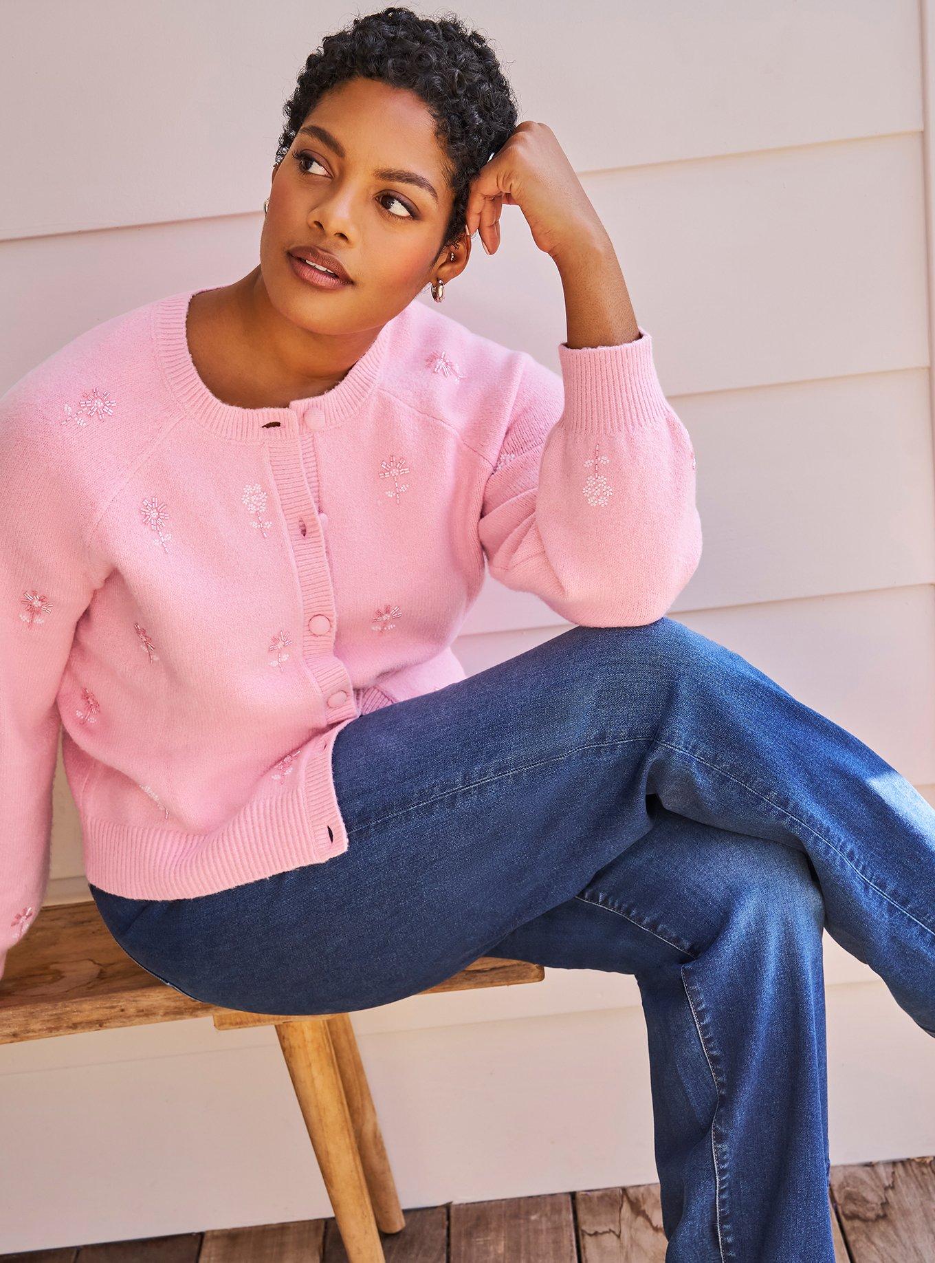 Plus Size Belle Isle Embellished Cardigan, FLORESTA EMBELLISHMENT PINK, hi-res